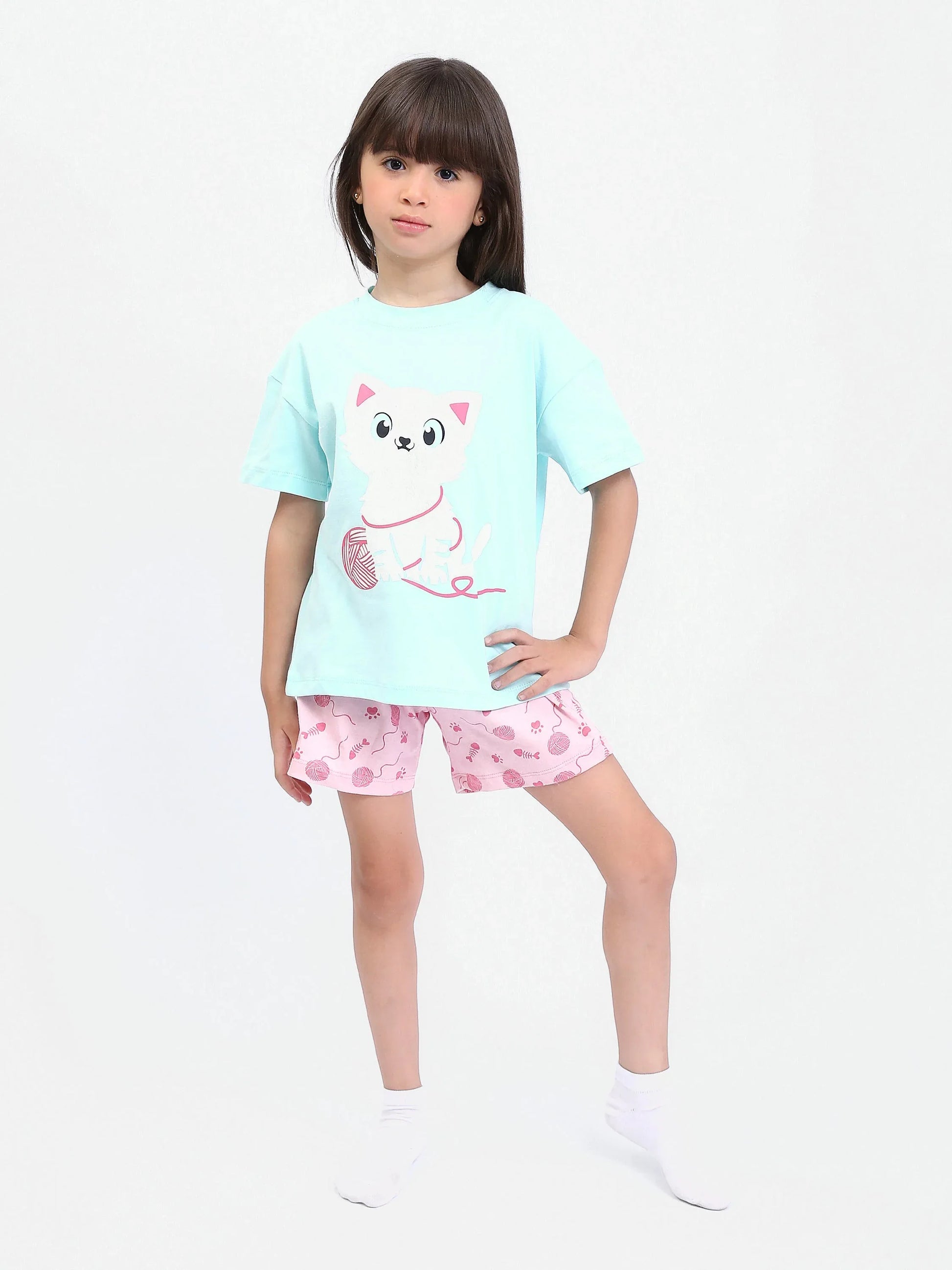 Ensemble Pyjama Fille "Chat Mignon" - PJS24SSNA71018MG1 - Justyol