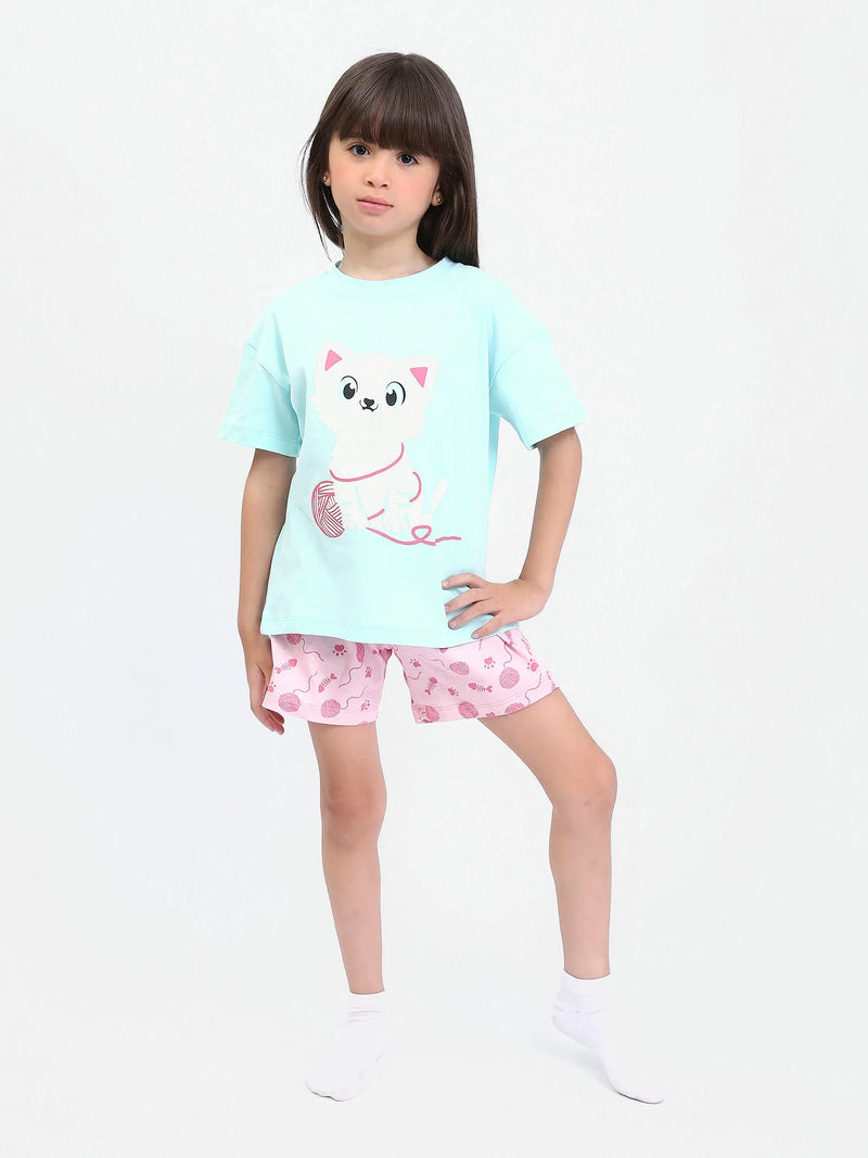 بيجامة أطفال بناتي 2 قطعه قطن 100 % - PJS24SSNA71018MG1