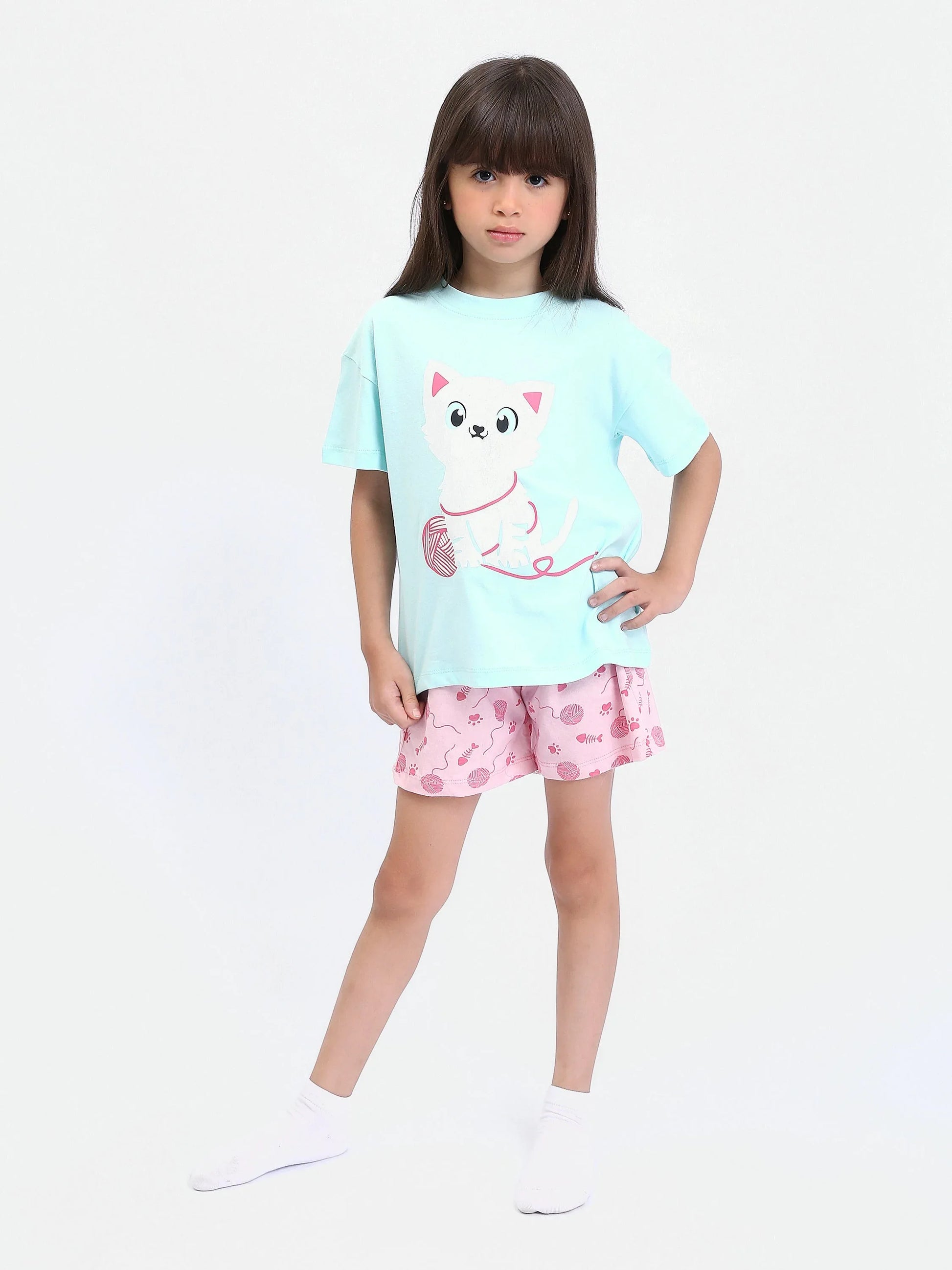 Ensemble Pyjama Fille "Chat Mignon" - PJS24SSNA71018MG1 - Justyol
