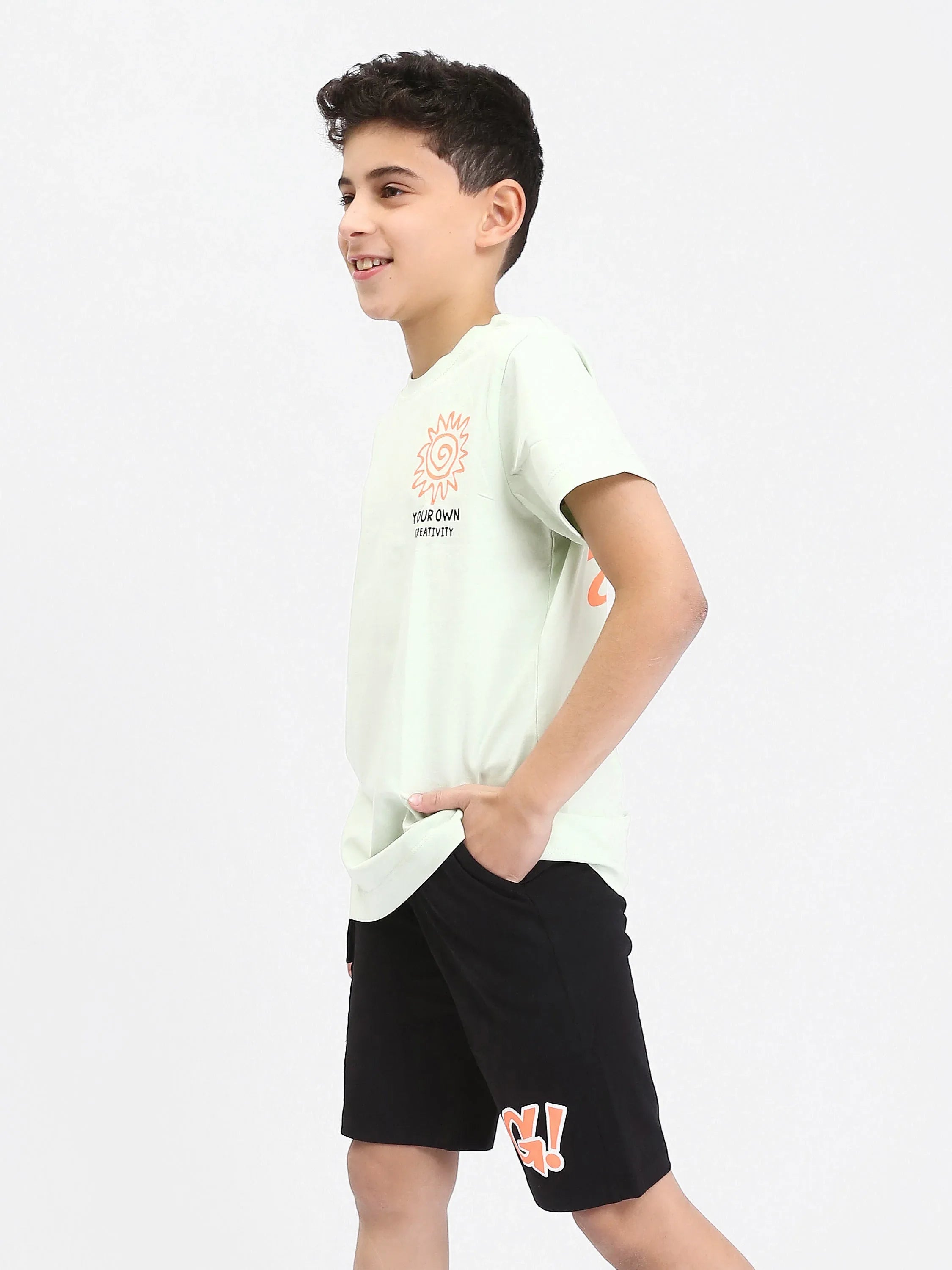 Pyjama Ado Garçon 2 Pièces Été – T-shirt Menthe + Short Noir Imprimé - PJS25SSNN76616MJ1 - Justyol