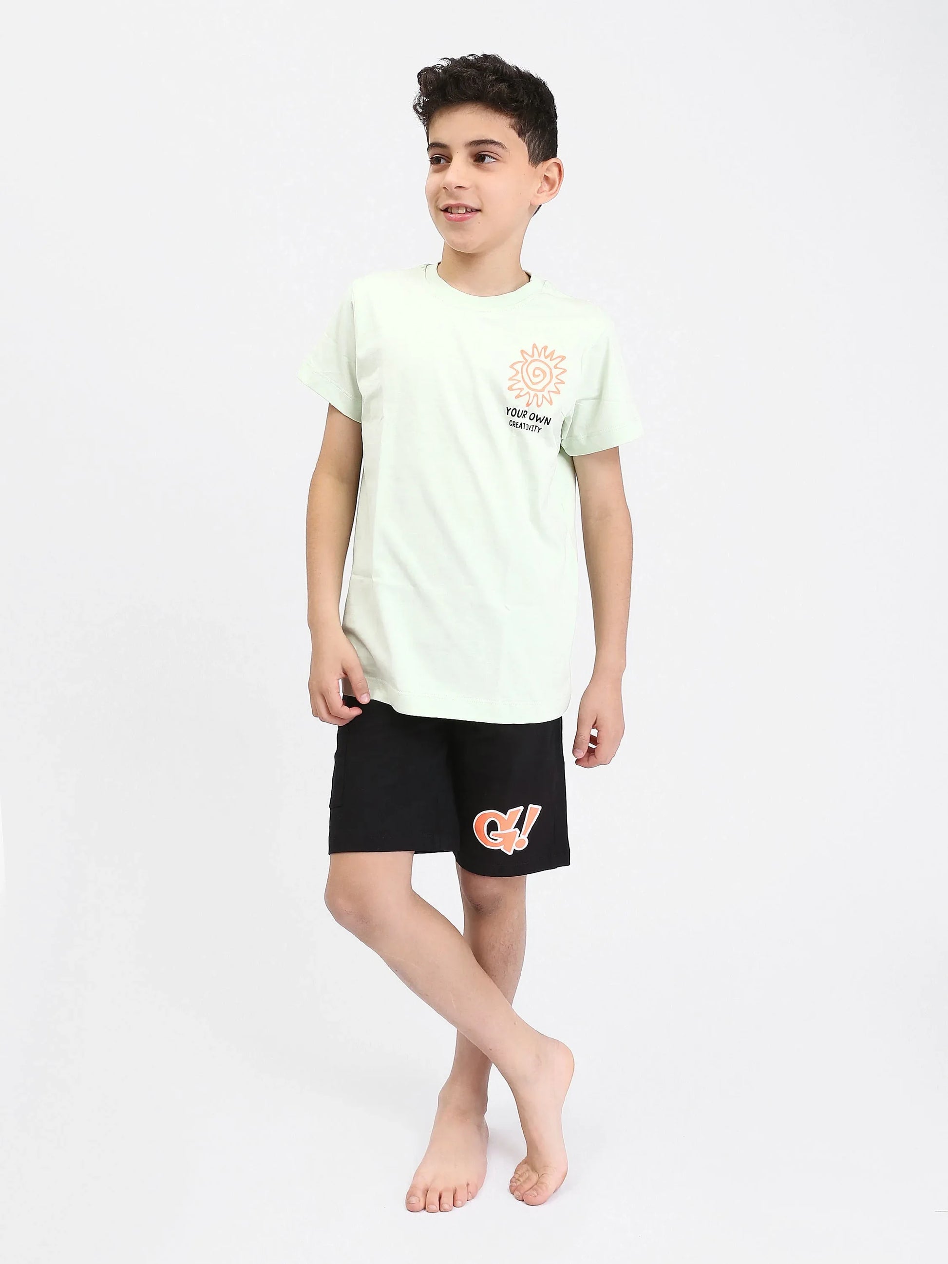 Pyjama Ado Garçon 2 Pièces Été – T-shirt Menthe + Short Noir Imprimé - PJS25SSNN76616MJ1 - Justyol
