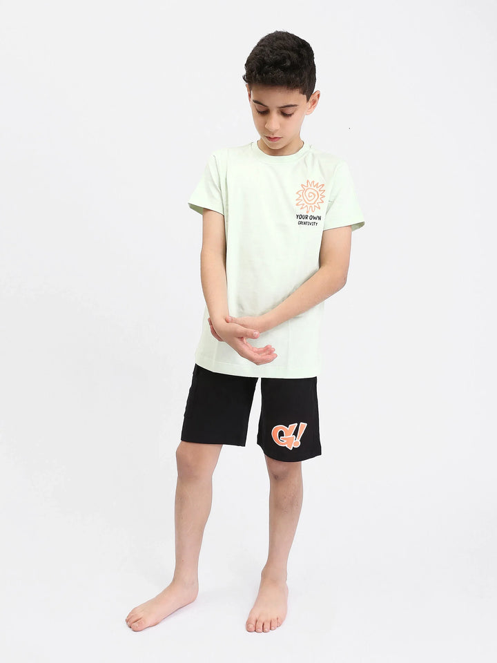 Pyjama Ado Garçon 2 Pièces Été – T-shirt Menthe + Short Noir Imprimé - PJS25SSNN76616MJ1
