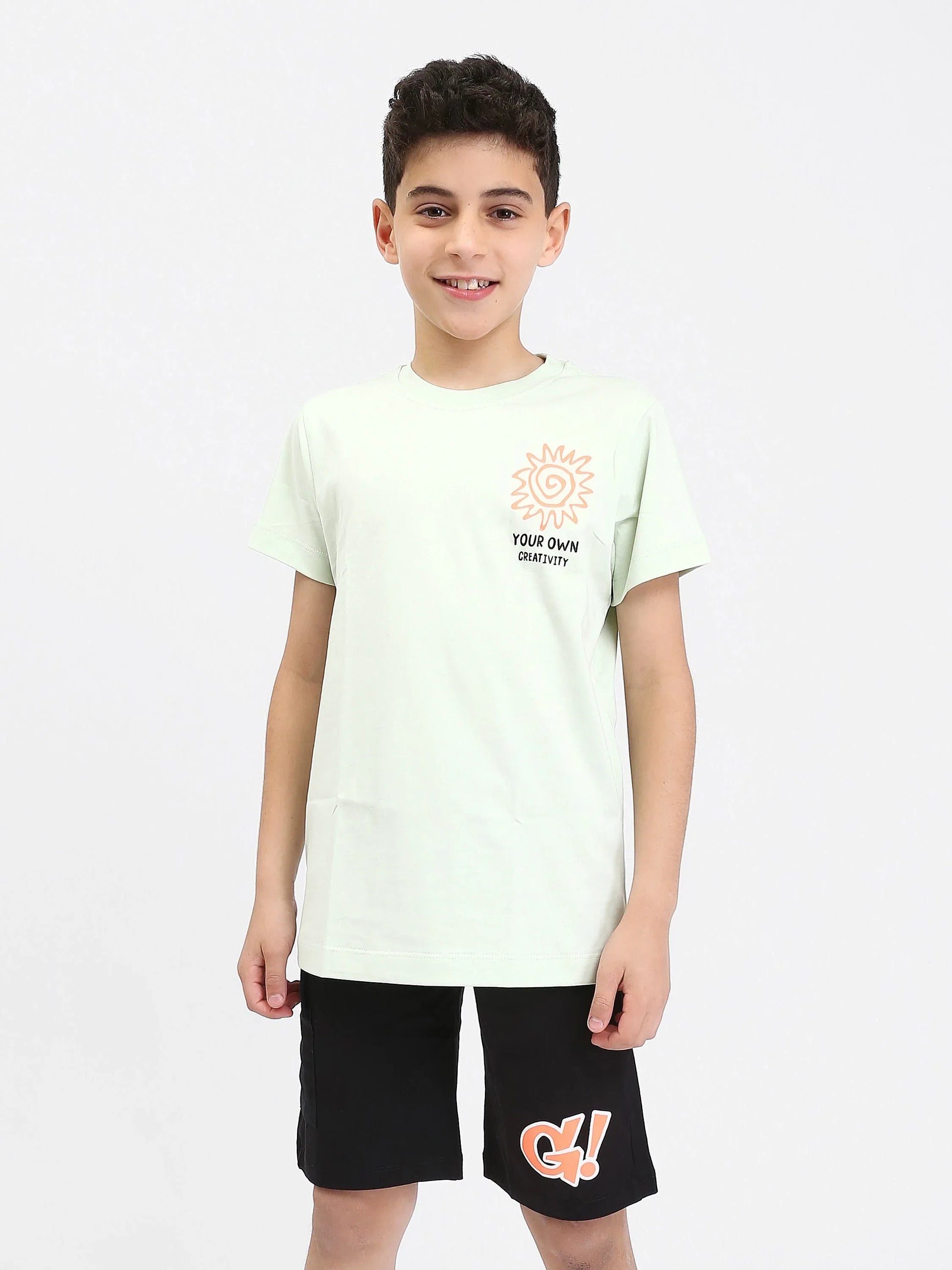 Pyjama Ado Garçon 2 Pièces Été – T-shirt Menthe + Short Noir Imprimé - PJS25SSNN76616MJ1 - Justyol