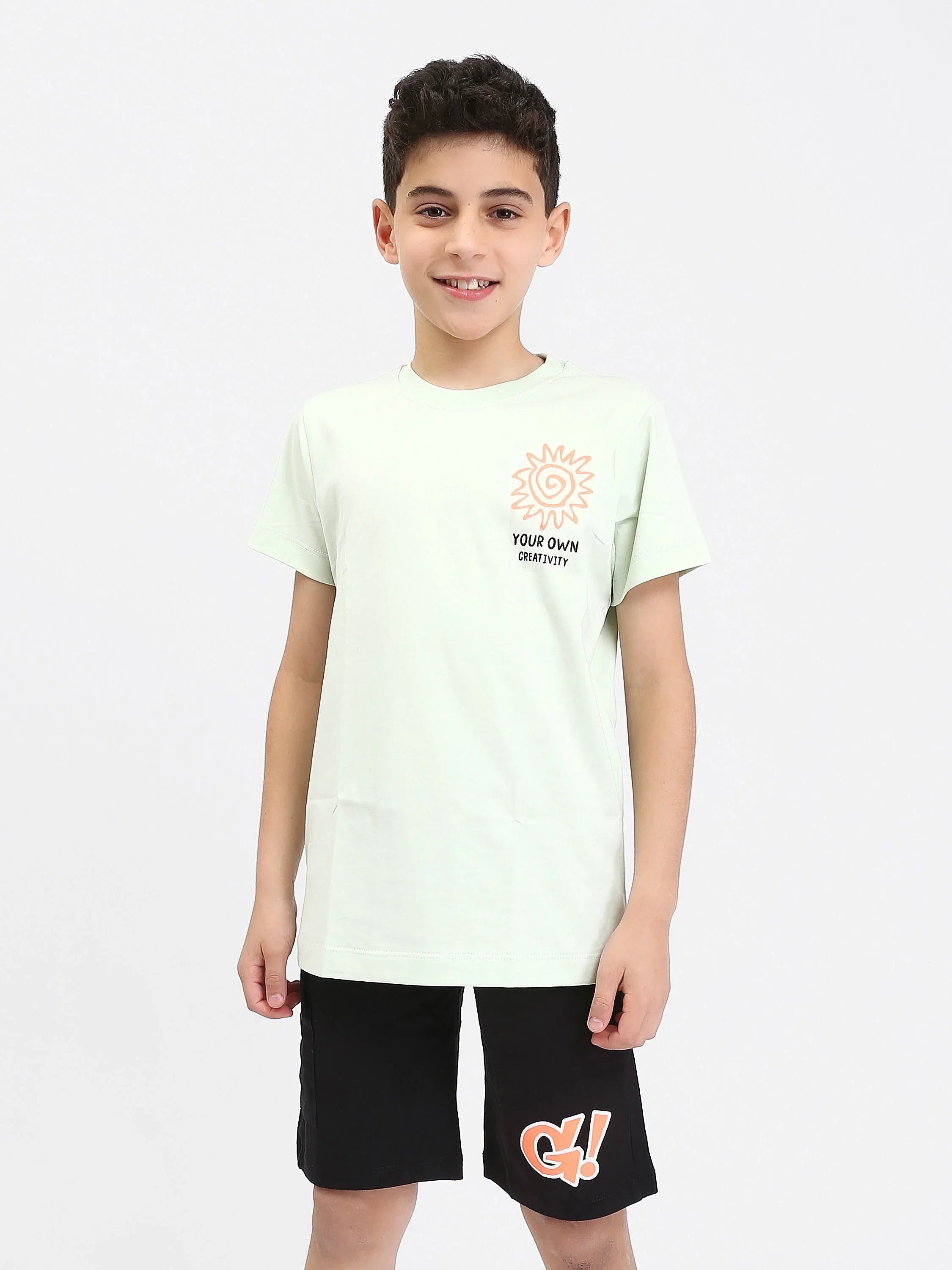 Pyjama Ado Garçon 2 Pièces Été – T-shirt Menthe + Short Noir Imprimé - PJS25SSNN76616MJ1 - Justyol