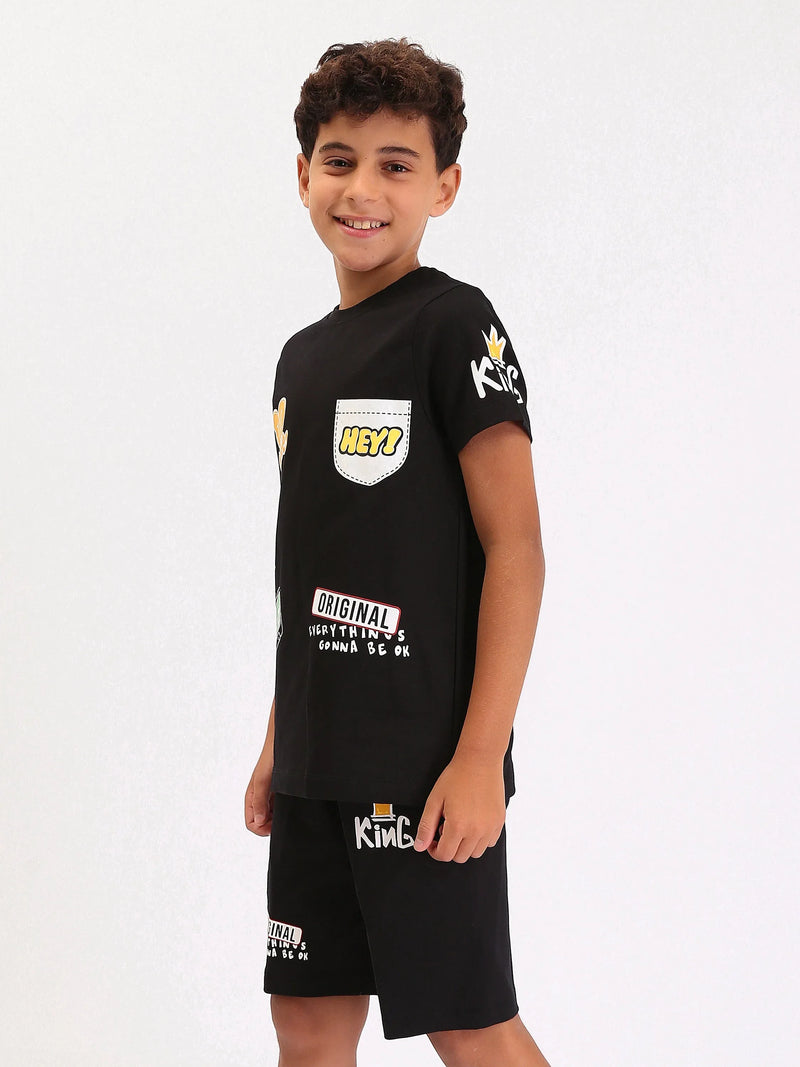 Pyjama Ado Garçon 2 Pièces Été – T-shirt + Short Noir Imprimé Streetwear - PJS25SSNN76623MJ1