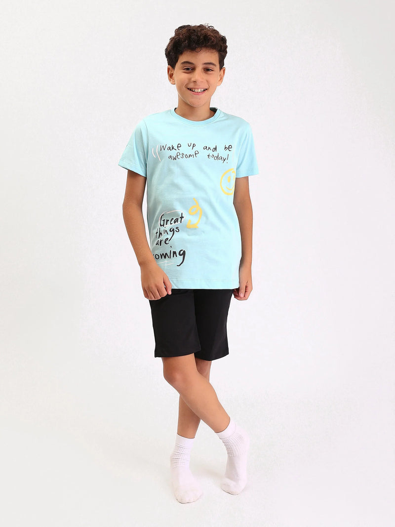 Pyjama Ado Garçon 2 Pièces Été – T-shirt Imprimé + Short - PJS25SSNP77039MJ1