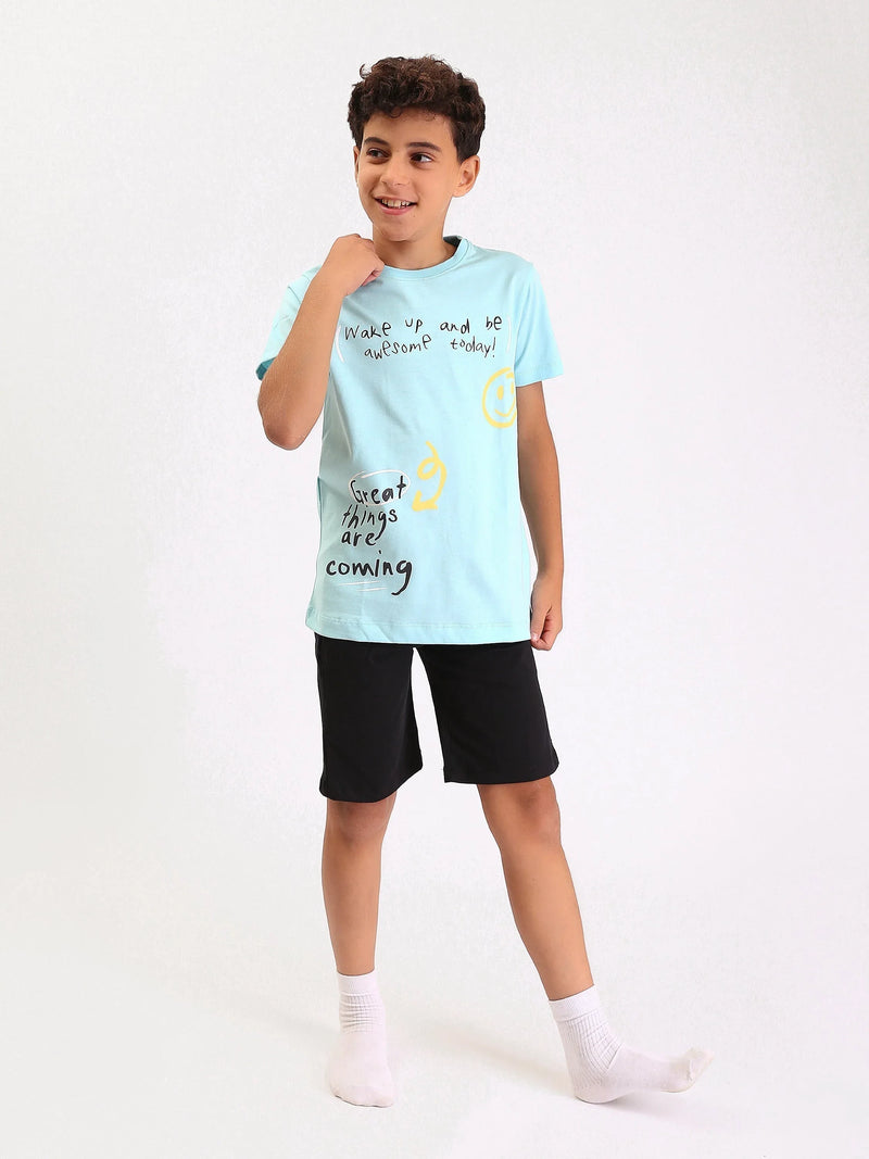 Pyjama Ado Garçon 2 Pièces Été – T-shirt Imprimé + Short - PJS25SSNP77039MJ1