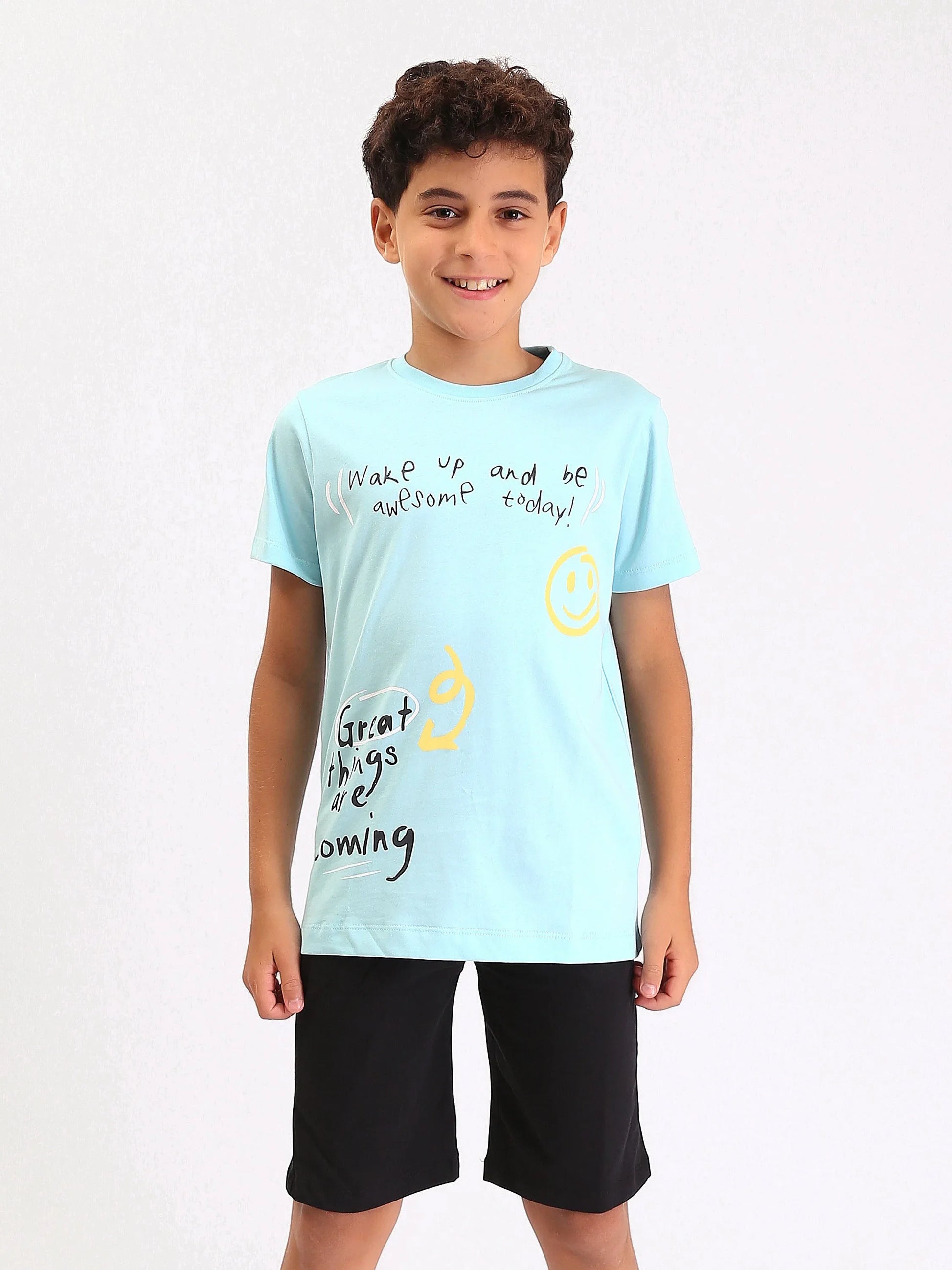 Pyjama Ado Garçon 2 Pièces Été – T-shirt Imprimé + Short - PJS25SSNP77039MJ1 - Justyol