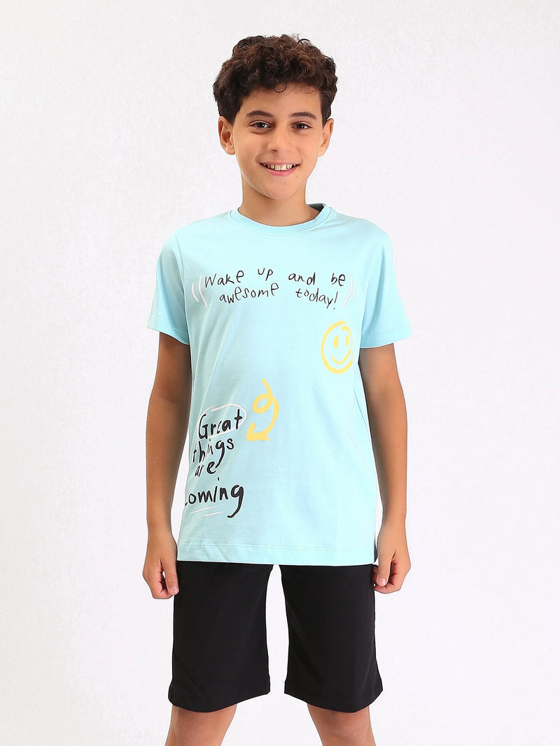 Pyjama Ado Garçon 2 Pièces Été – T-shirt Imprimé + Short - PJS25SSNP77039MJ1