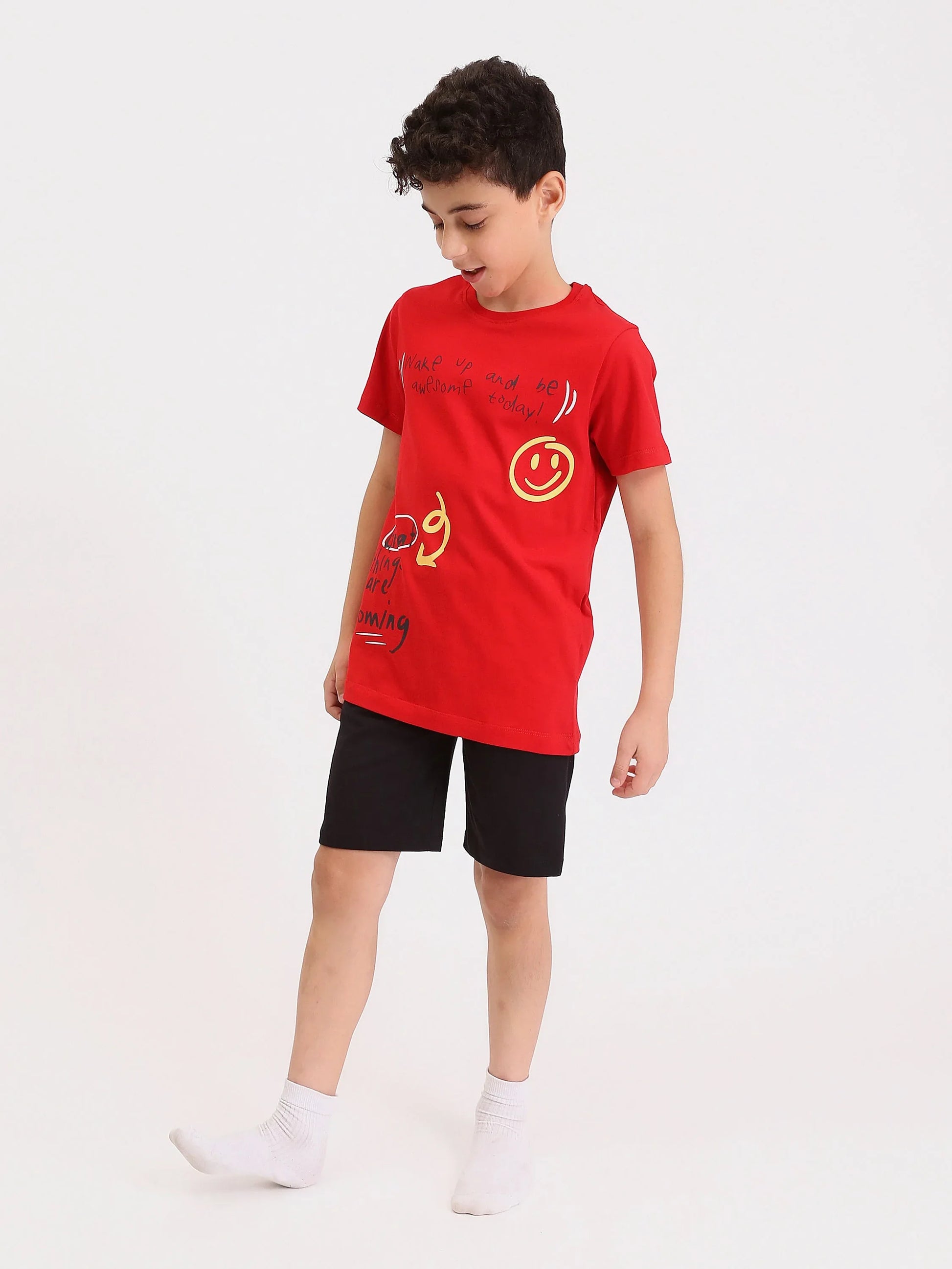 Pyjama Ado Garçon 2 Pièces Été – T-shirt Imprimé + Short - PJS25SSNP77039MJ1 - Justyol