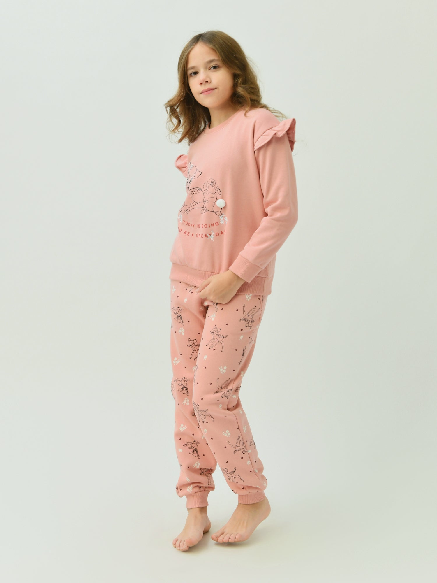 Pyjama ado fille 2 pièces avec motif Bambi et détails volants – PJS25WPNA71326MR1