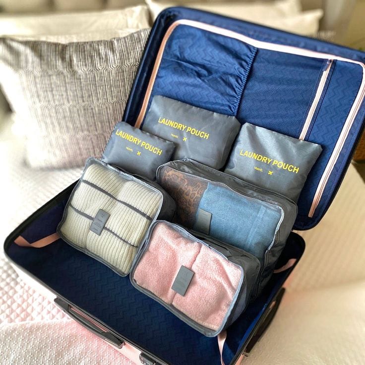 sacs de rangement et organisateurs de valise de voyage 3 cubes et 3 pouchettes