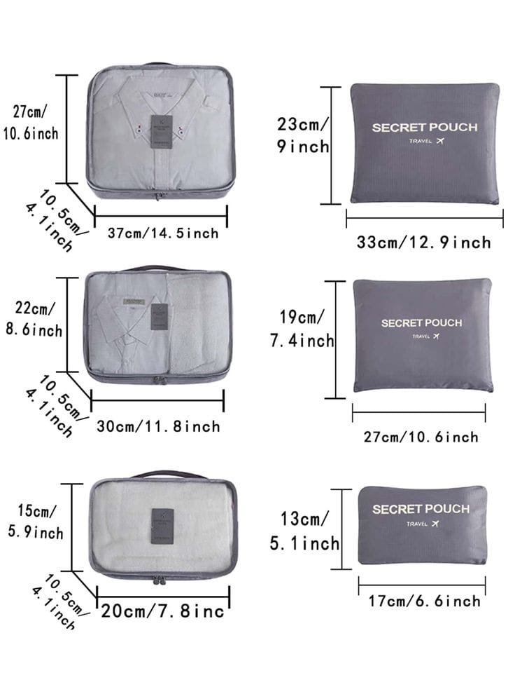 sacs de rangement et organisateurs de valise de voyage 3 cubes et 3 pouchettes
