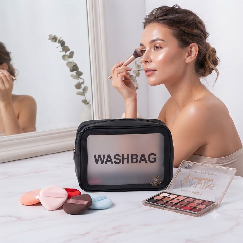 Kit Beauté Complet avec Palette de maquillage 21 couleurs, 5 mini Éponges et Trousse WASHBAG