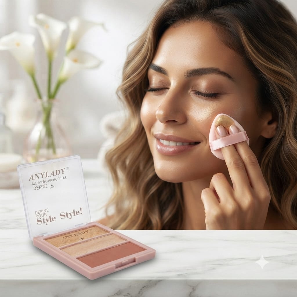 1 Palette ANYLADY Blush & Highlighter + 5 mini éponges multicolors