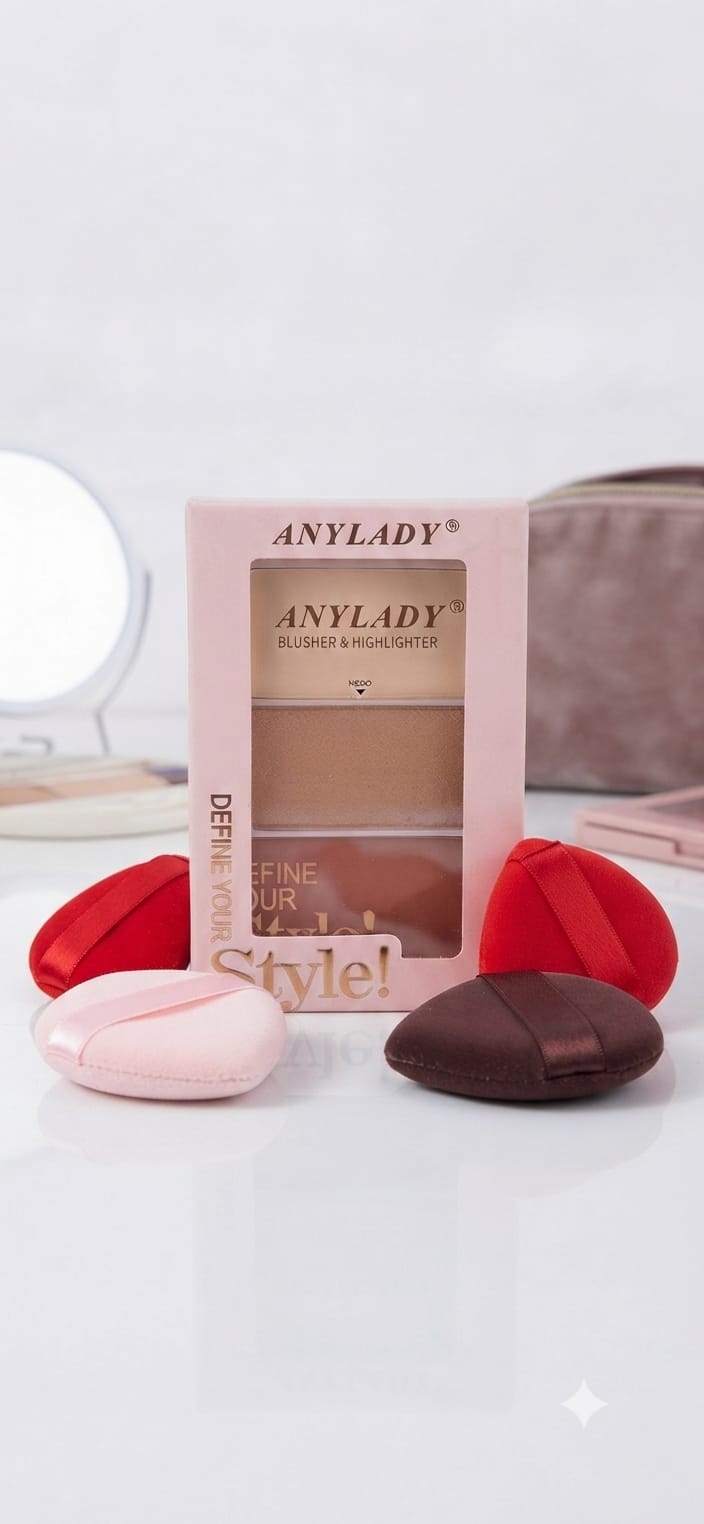 1 Palette ANYLADY Blush & Highlighter + 5 mini éponges multicolors
