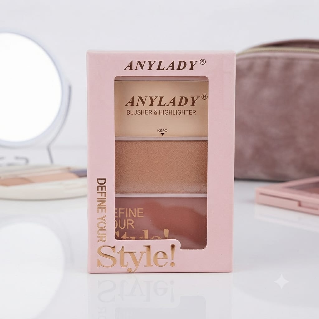 1 Palette ANYLADY Blush & Highlighter + 5 mini éponges multicolors