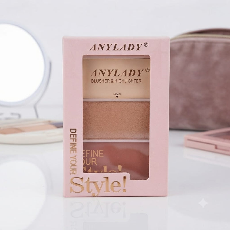 1 Palette ANYLADY Blush & Highlighter + 5 mini éponges multicolors