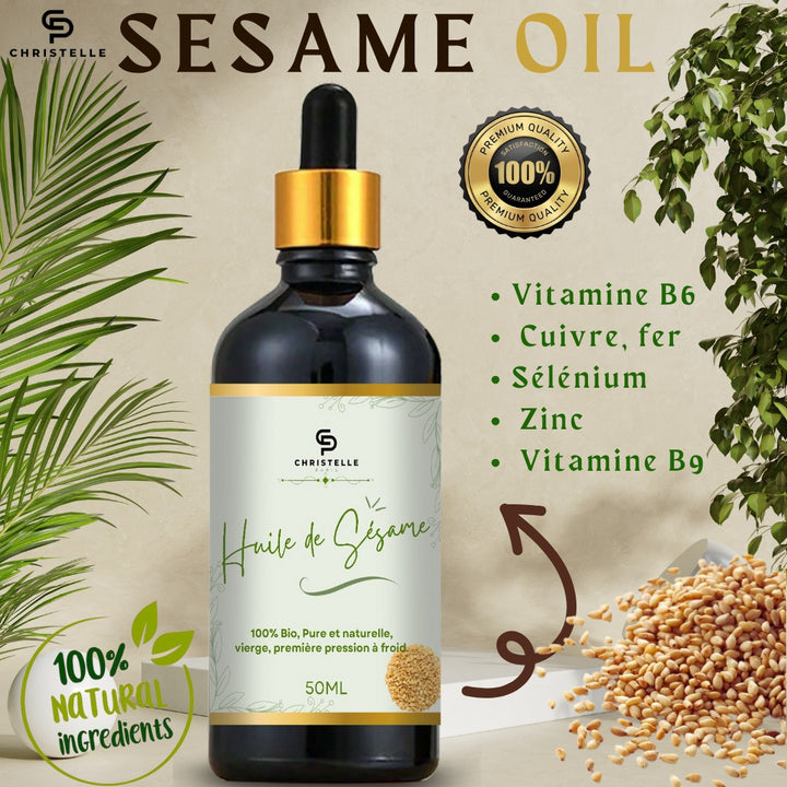 Huile de Sésame - 100% Naturelle bio - Riche en Vitamines - Hydratante - Anti-âge 50ML