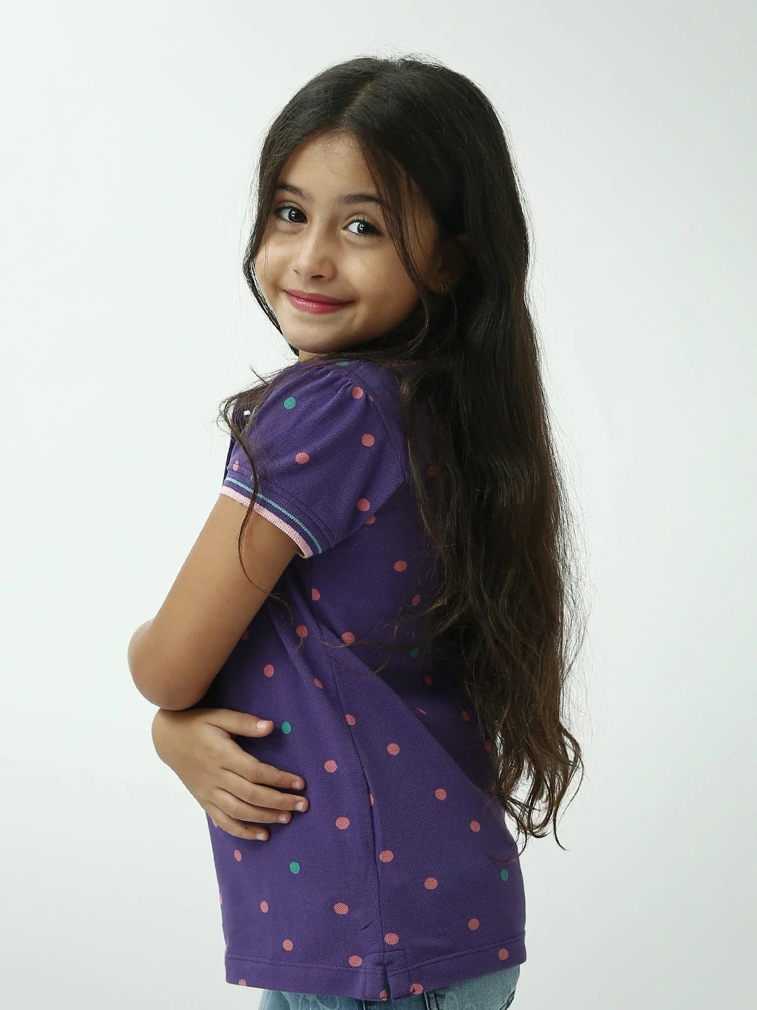 Polo fille à pois manches courtes col boutonné – POS24SAPI71010MG1 - Justyol