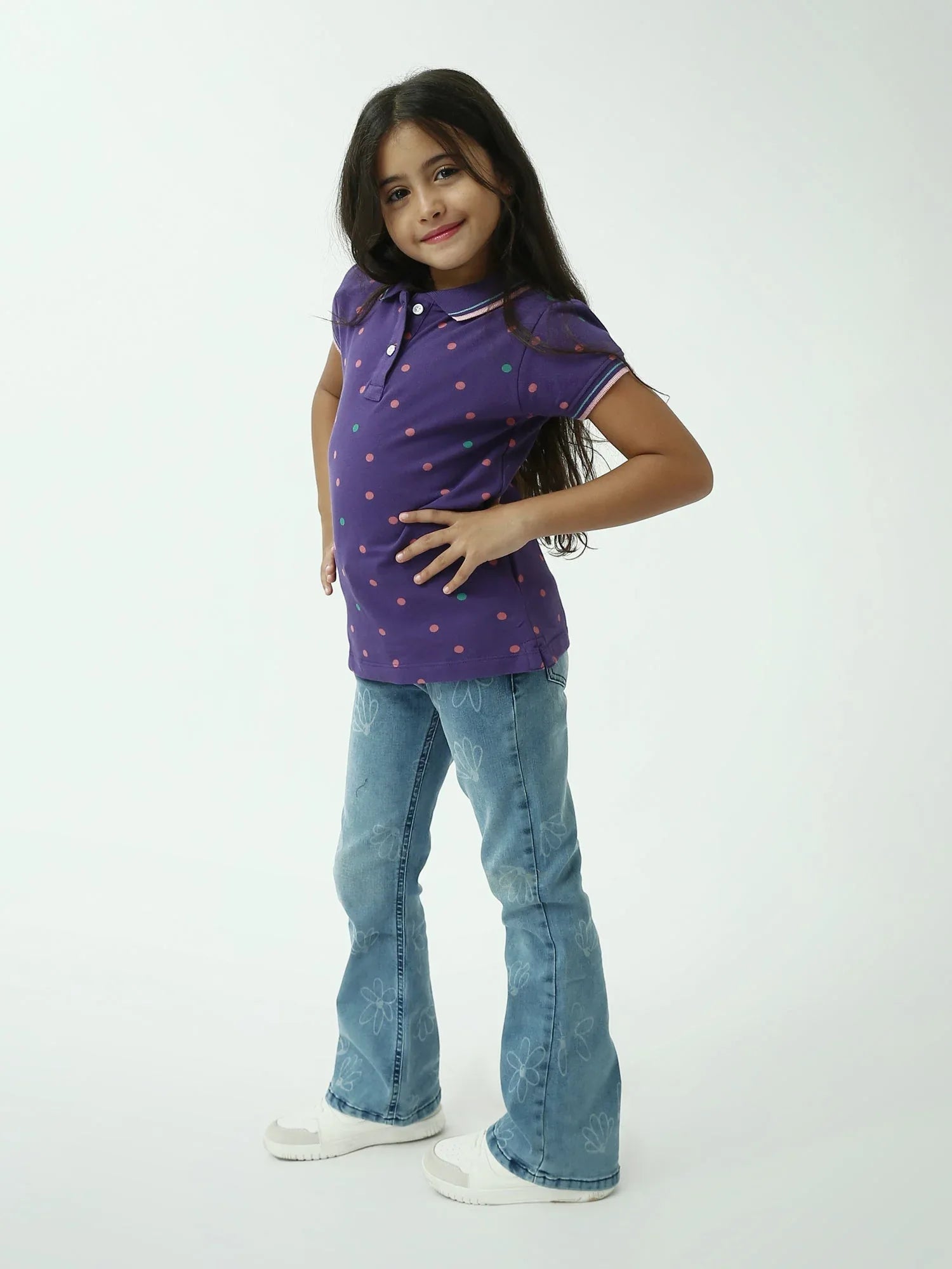 Polo fille à pois manches courtes col boutonné – POS24SAPI71010MG1 - Justyol