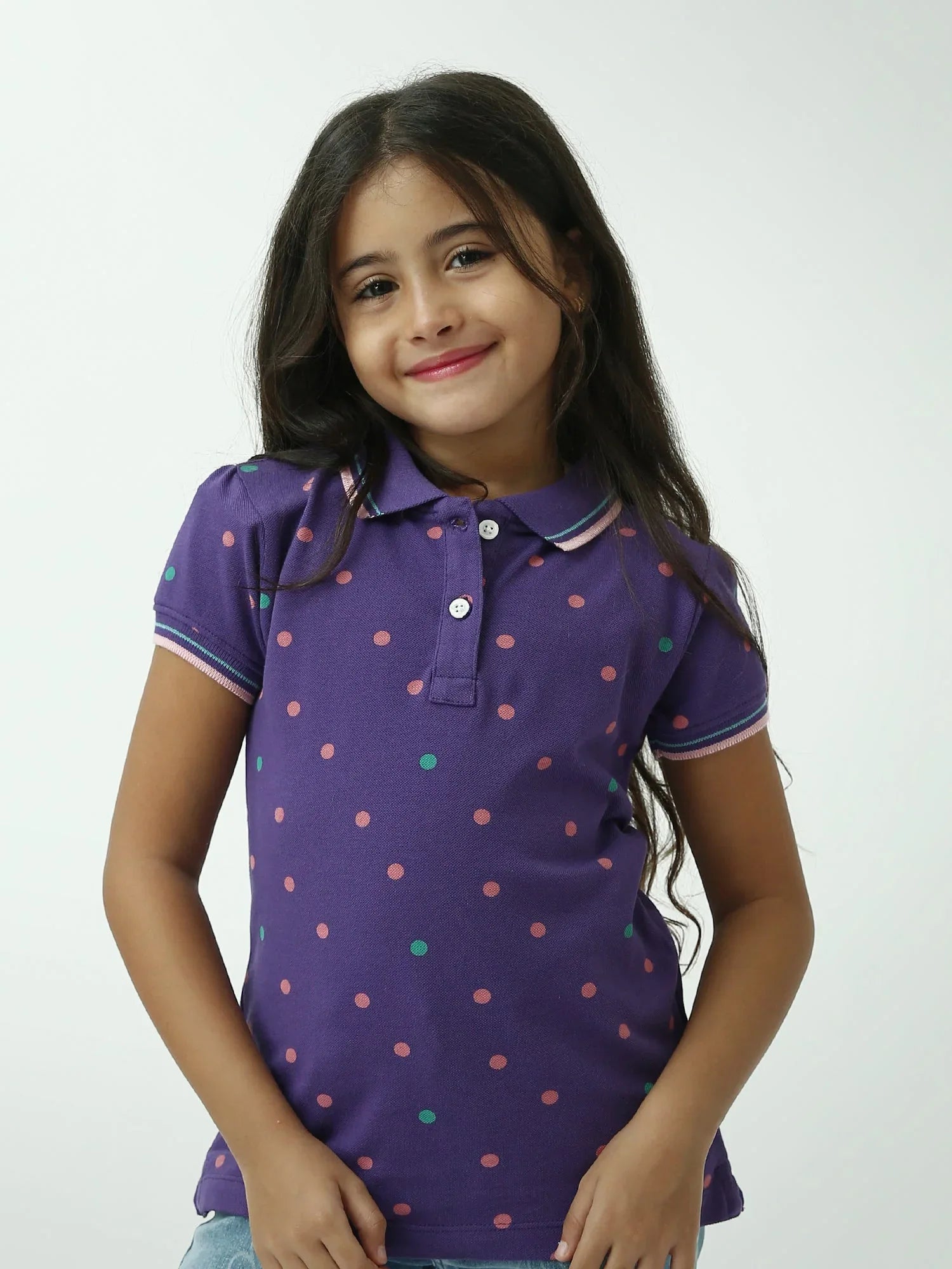 Polo fille à pois manches courtes col boutonné – POS24SAPI71010MG1 - Justyol