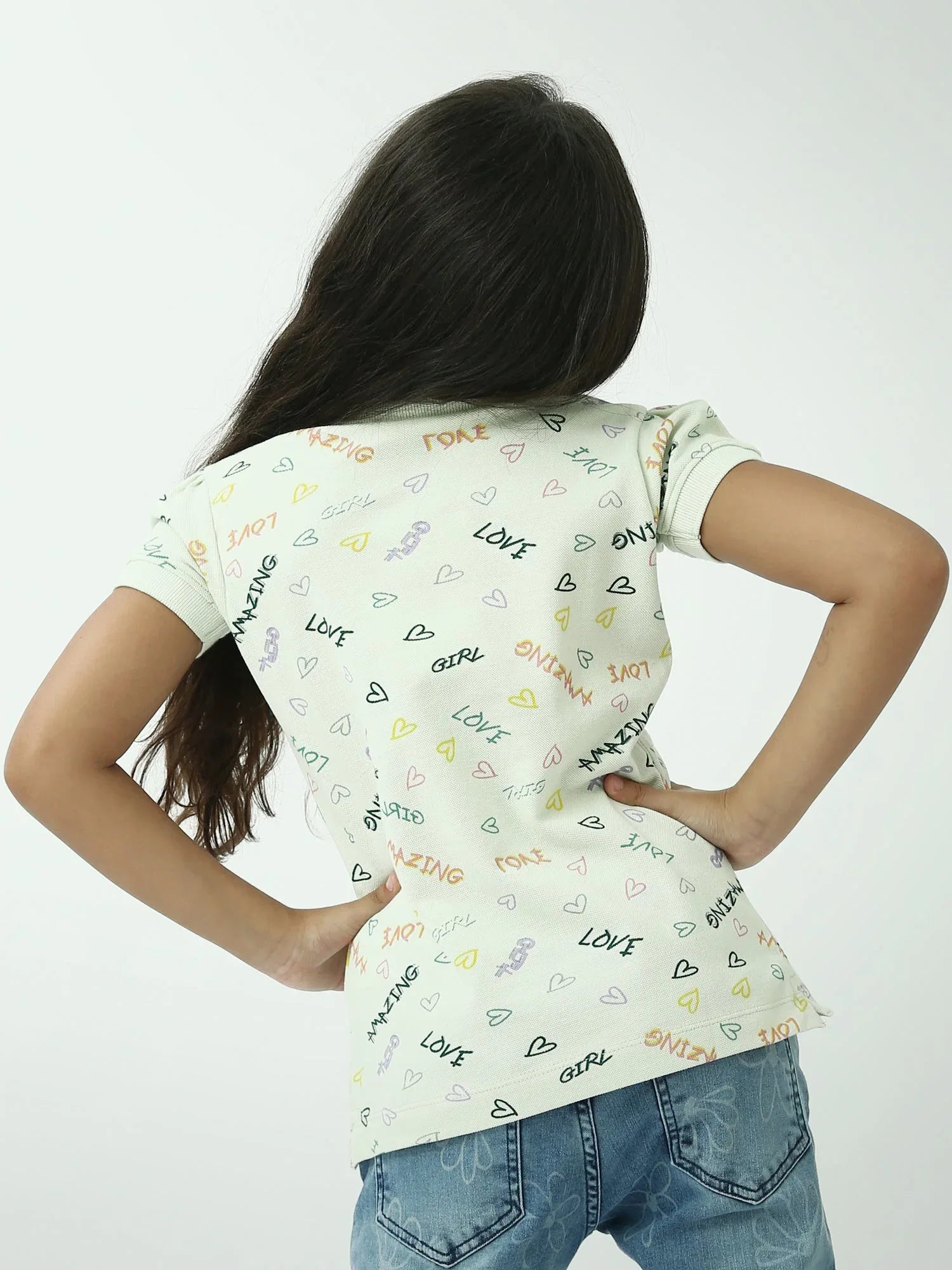 Polo fille imprimé cœurs & messages – col classique, été - POS24SAPI71011MG1 - Justyol