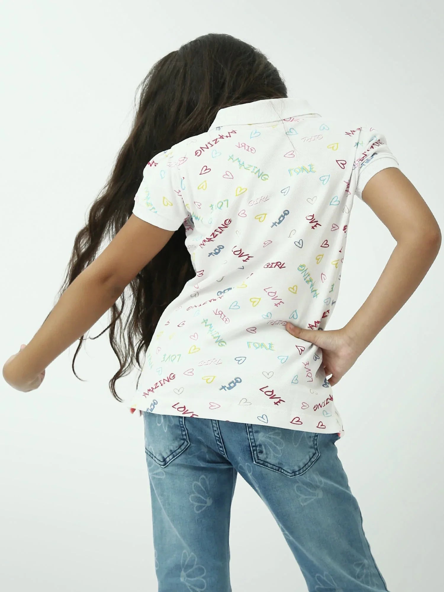 Polo fille imprimé cœurs & messages – col classique, été - POS24SAPI71011MG1 - Justyol