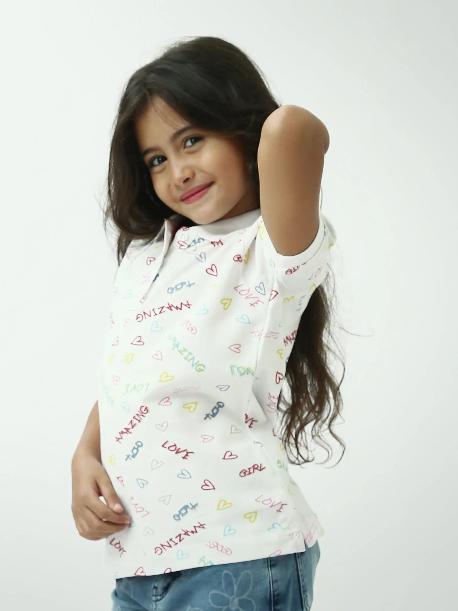 Polo fille imprimé cœurs & messages – col classique, été - POS24SAPI71011MG1 - Justyol