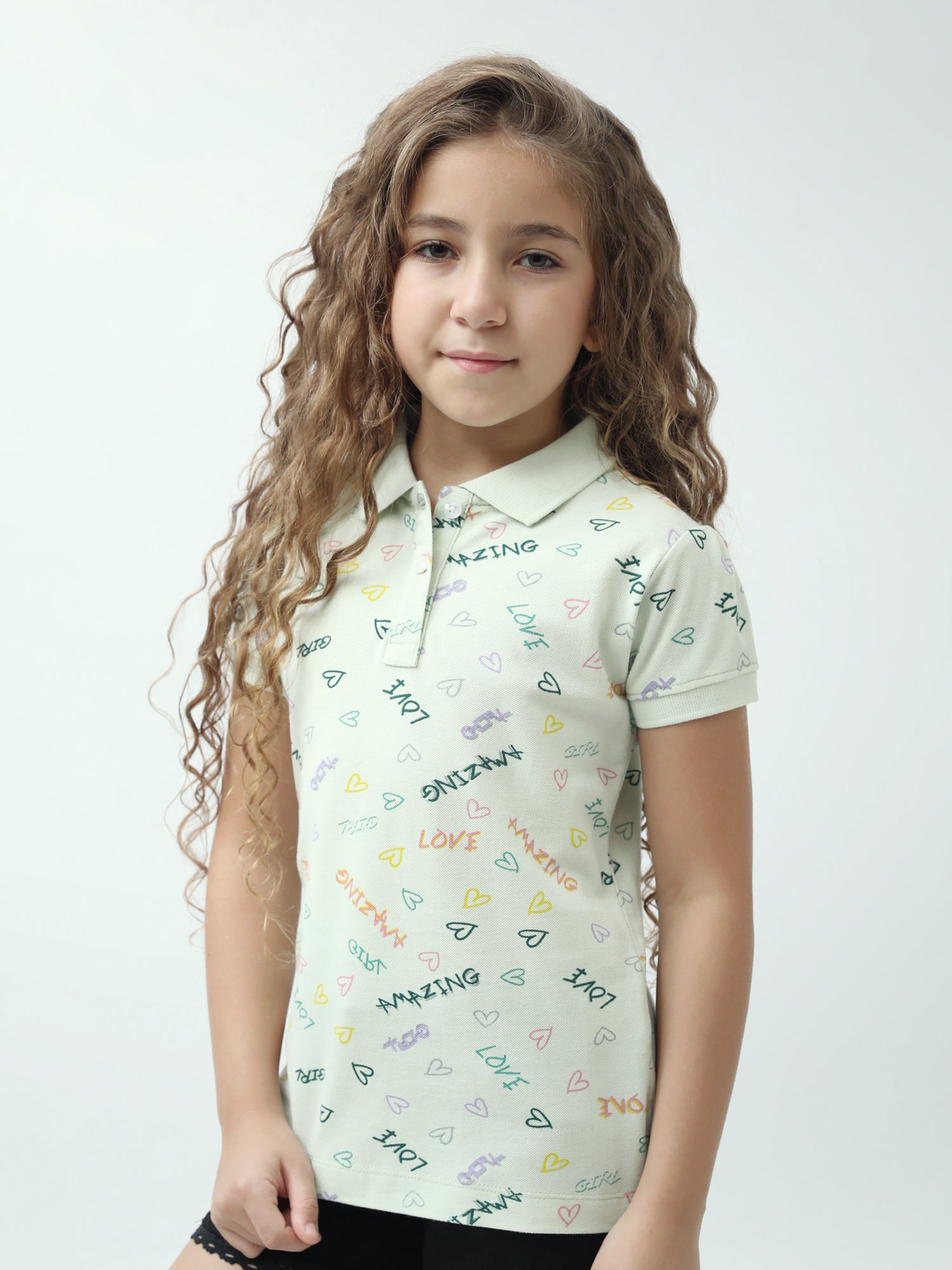 Polo ado fille imprimé cœurs & messages colorés manches courtes - POS24SAPI71011MR1