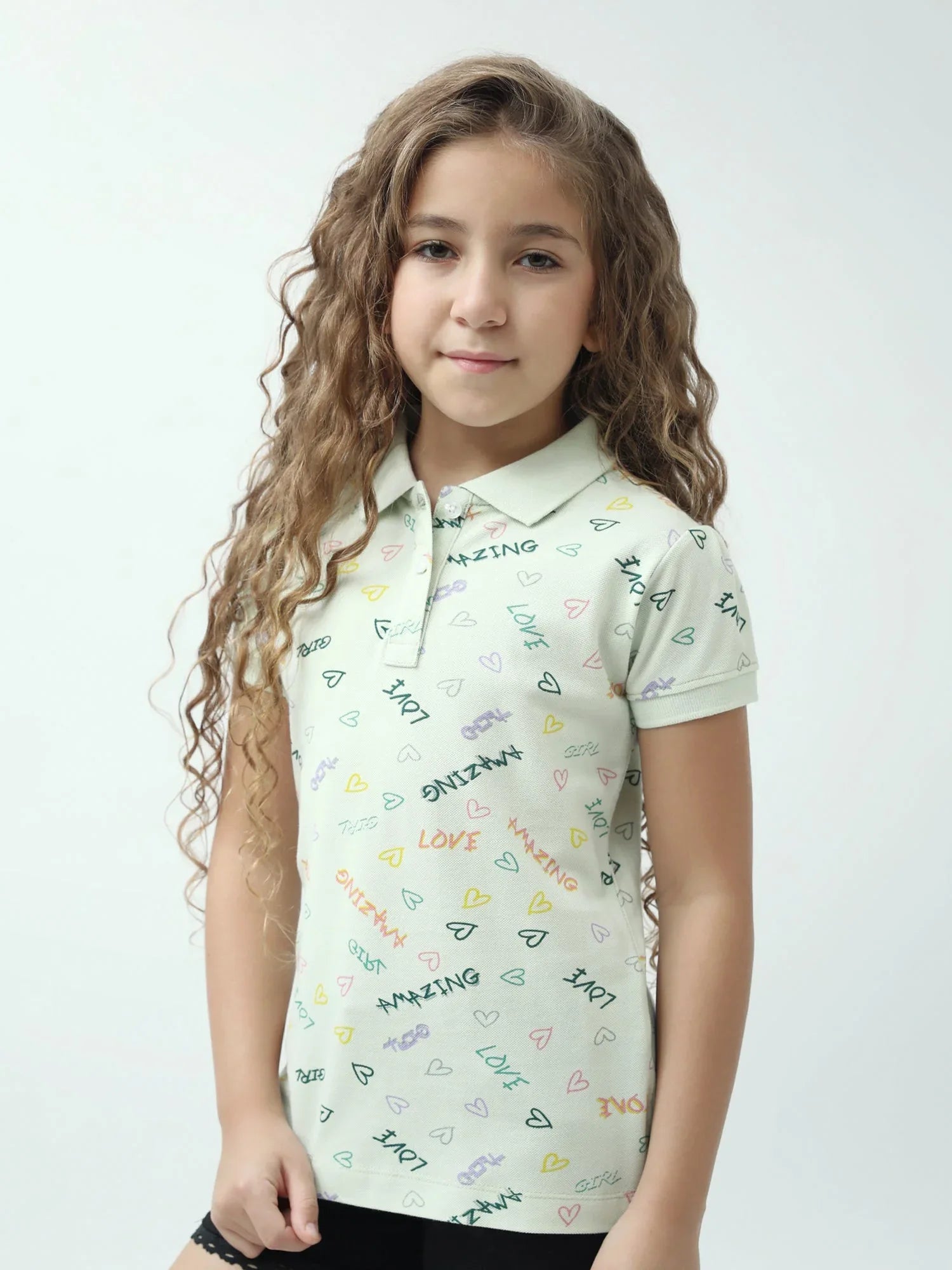 Polo ado fille imprimé cœurs & messages colorés manches courtes - POS24SAPI71011MR1 - Justyol