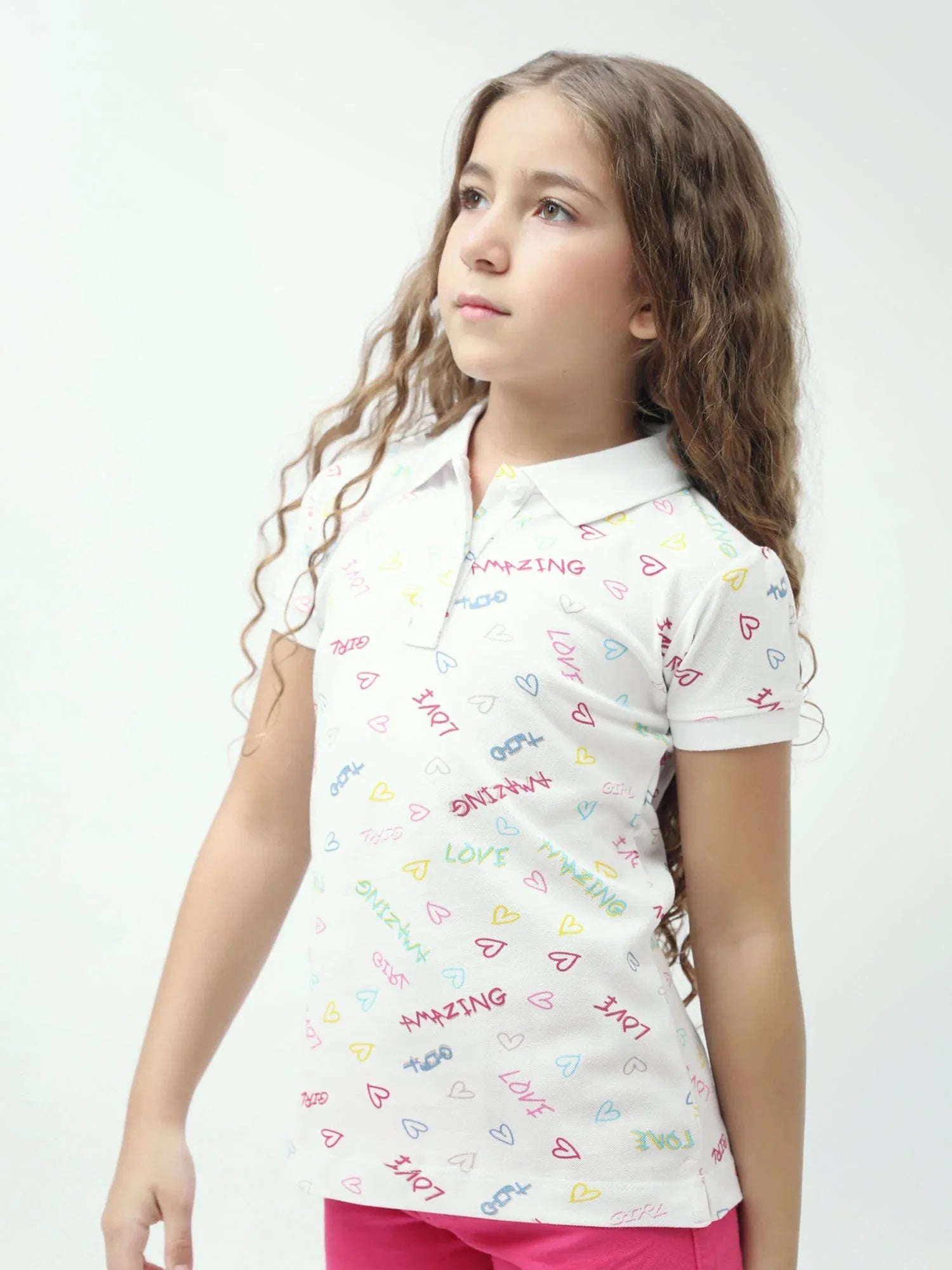 Polo ado fille imprimé cœurs & messages colorés manches courtes - POS24SAPI71011MR1 - Justyol
