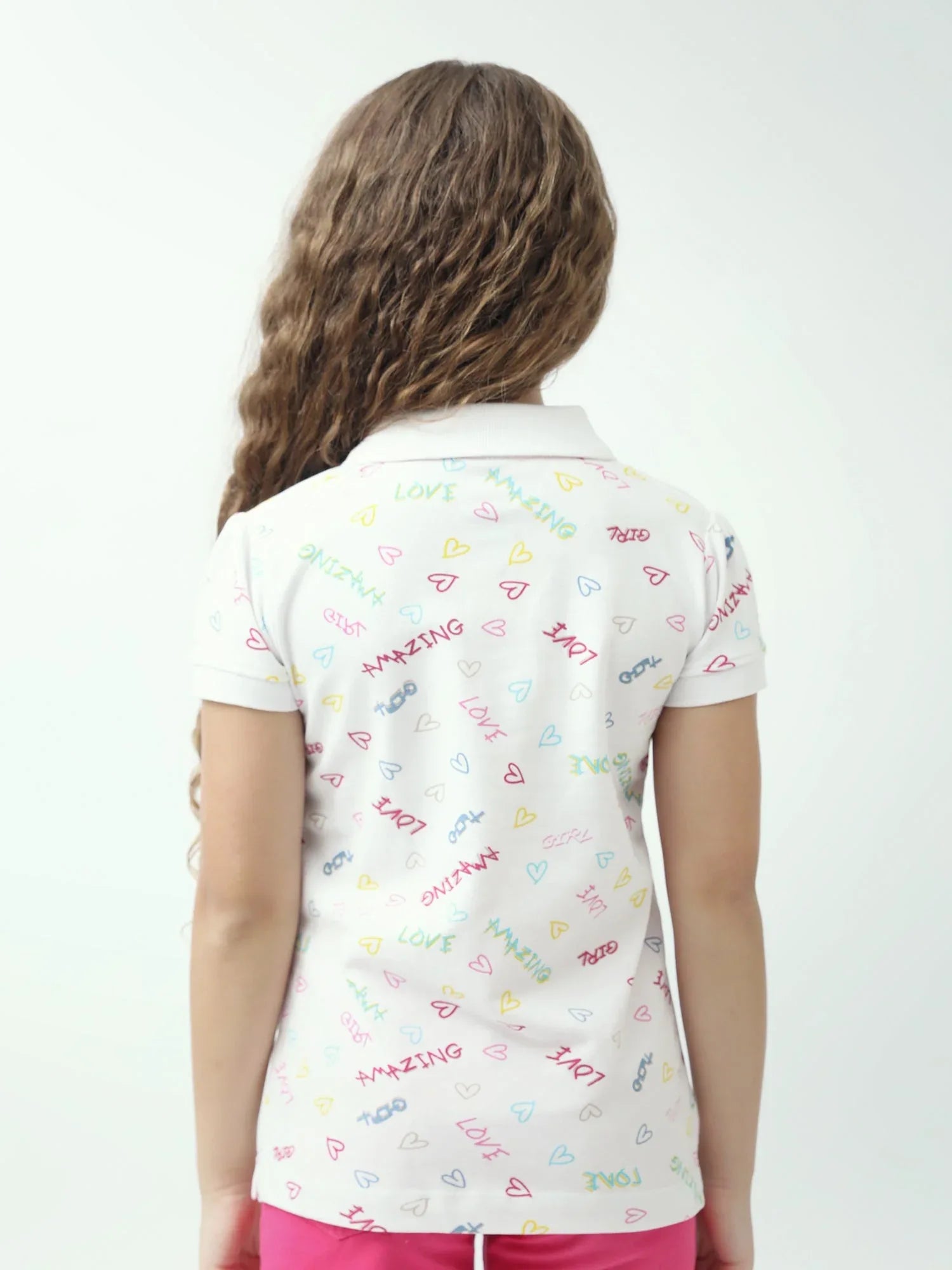 Polo ado fille imprimé cœurs & messages colorés manches courtes - POS24SAPI71011MR1 - Justyol