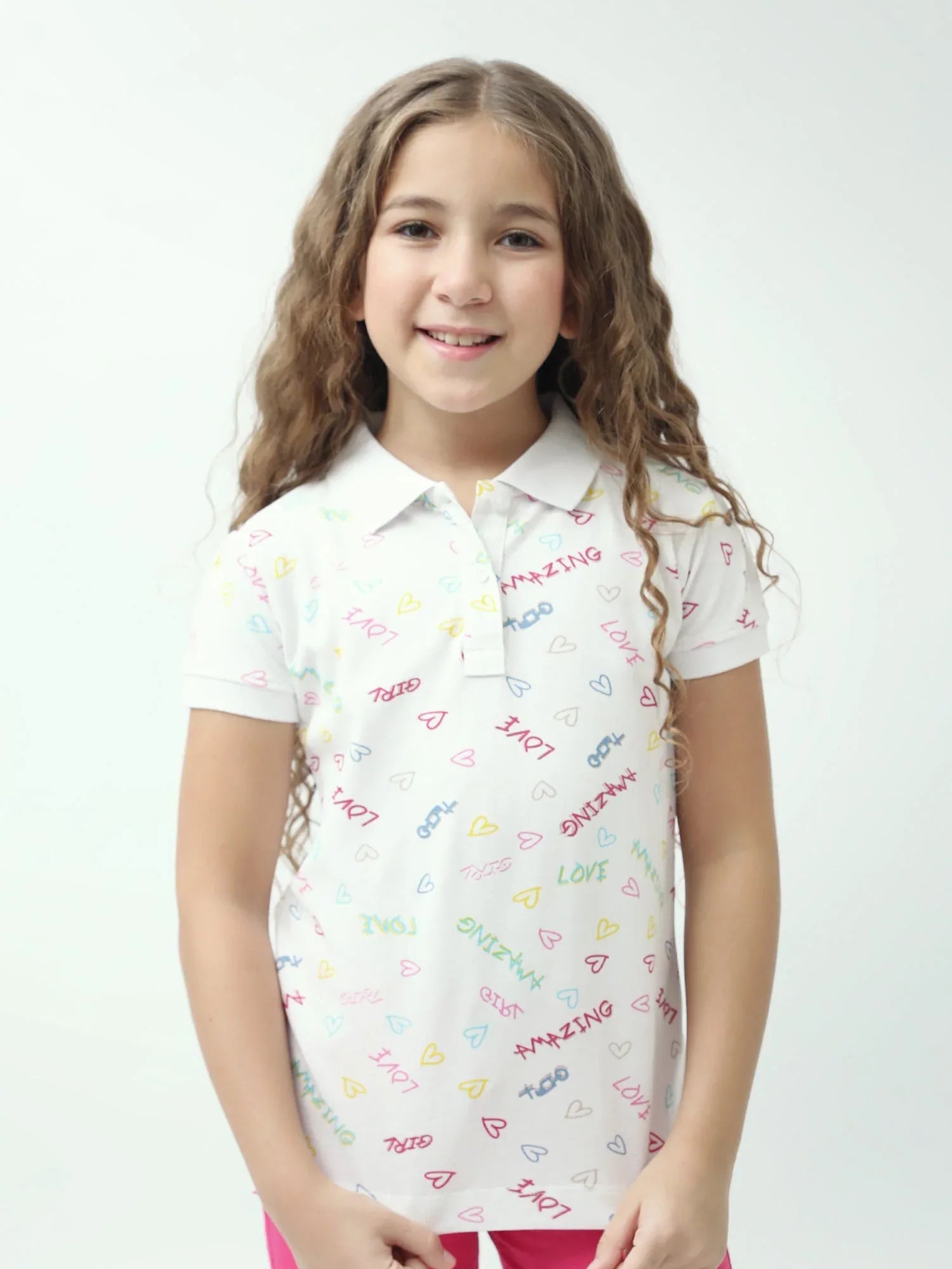 Polo ado fille imprimé cœurs & messages colorés manches courtes - POS24SAPI71011MR1 - Justyol