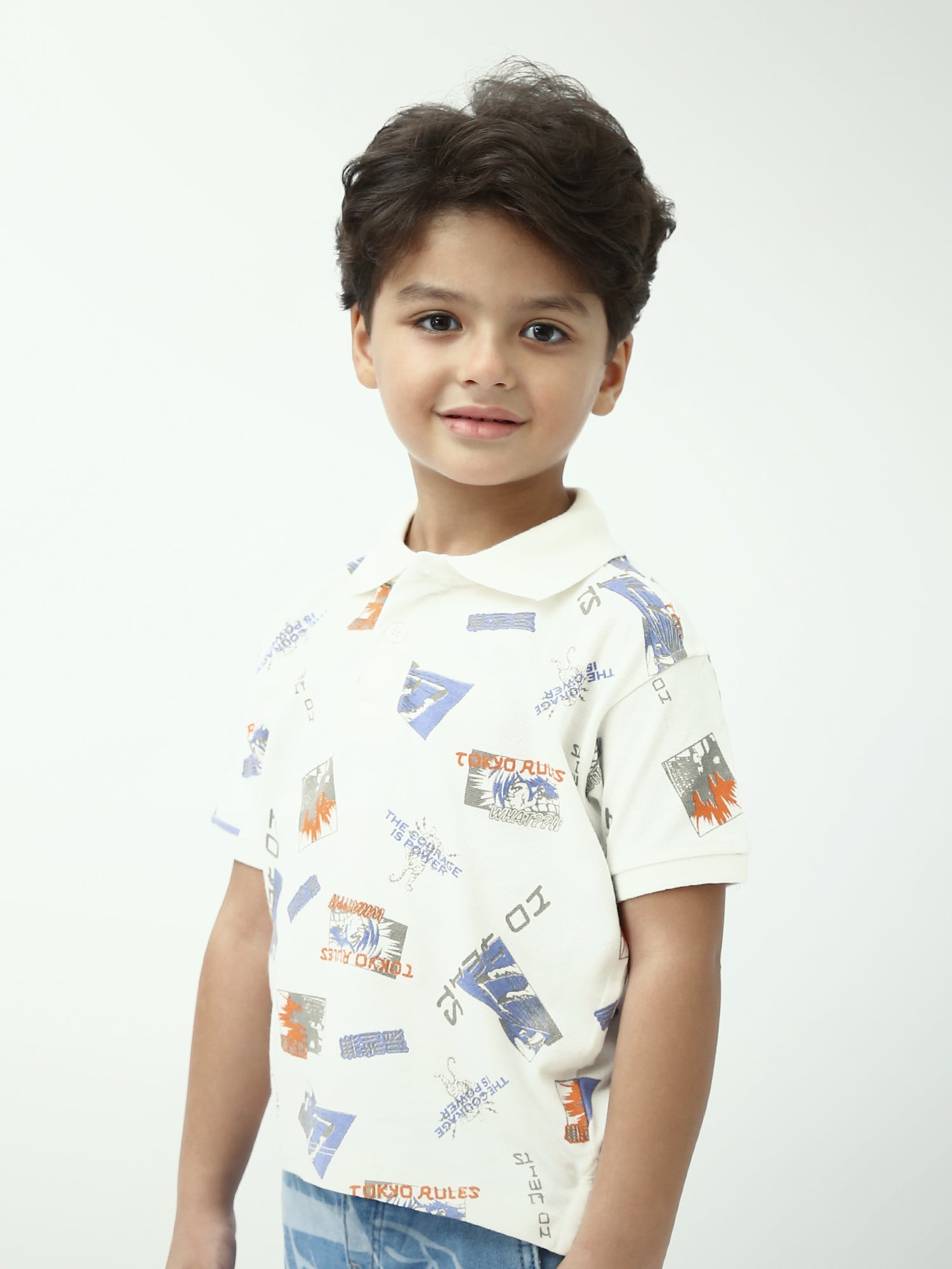 Polo garçon imprimé – Blanc, manches courtes, col classique - POS24SAPI75397MB1