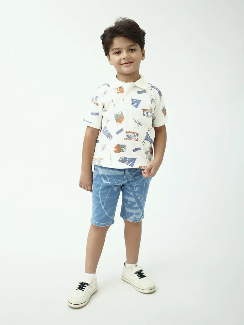 Polo garçon imprimé – Blanc, manches courtes, col classique - POS24SAPI75397MB1