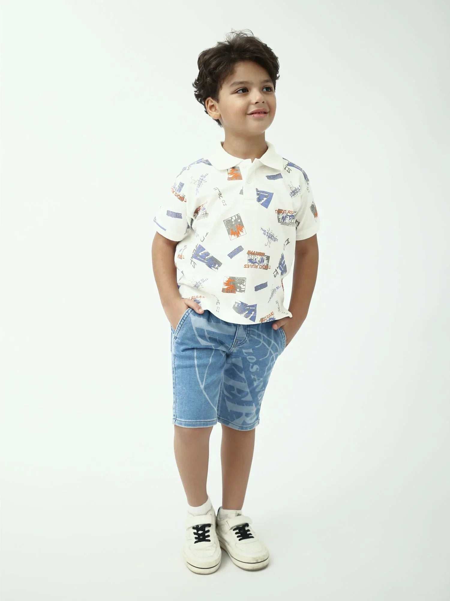 Polo garçon imprimé – Blanc, manches courtes, col classique - POS24SAPI75397MB1 - Justyol