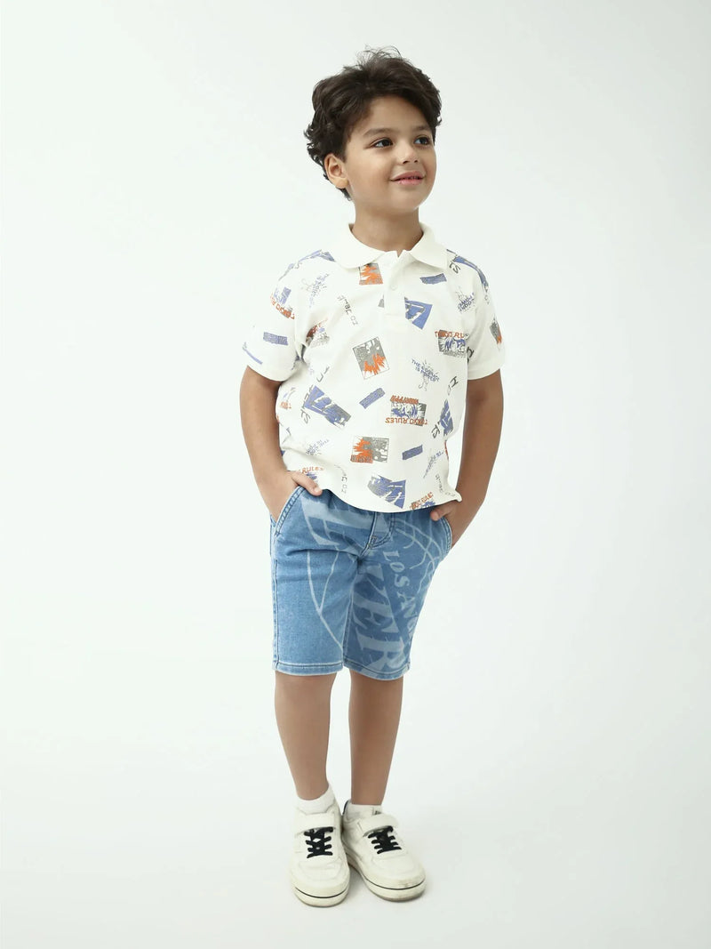 Polo garçon imprimé – Blanc, manches courtes, col classique - POS24SAPI75397MB1