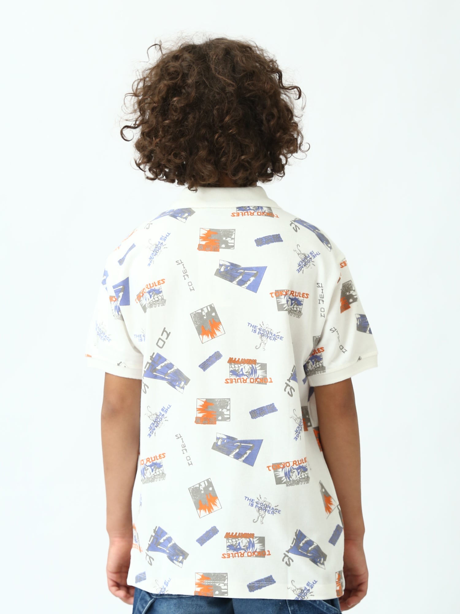 Polo garçon ado imprimé – Blanc, manches courtes, col classique - POS24SAPI75397MJ1