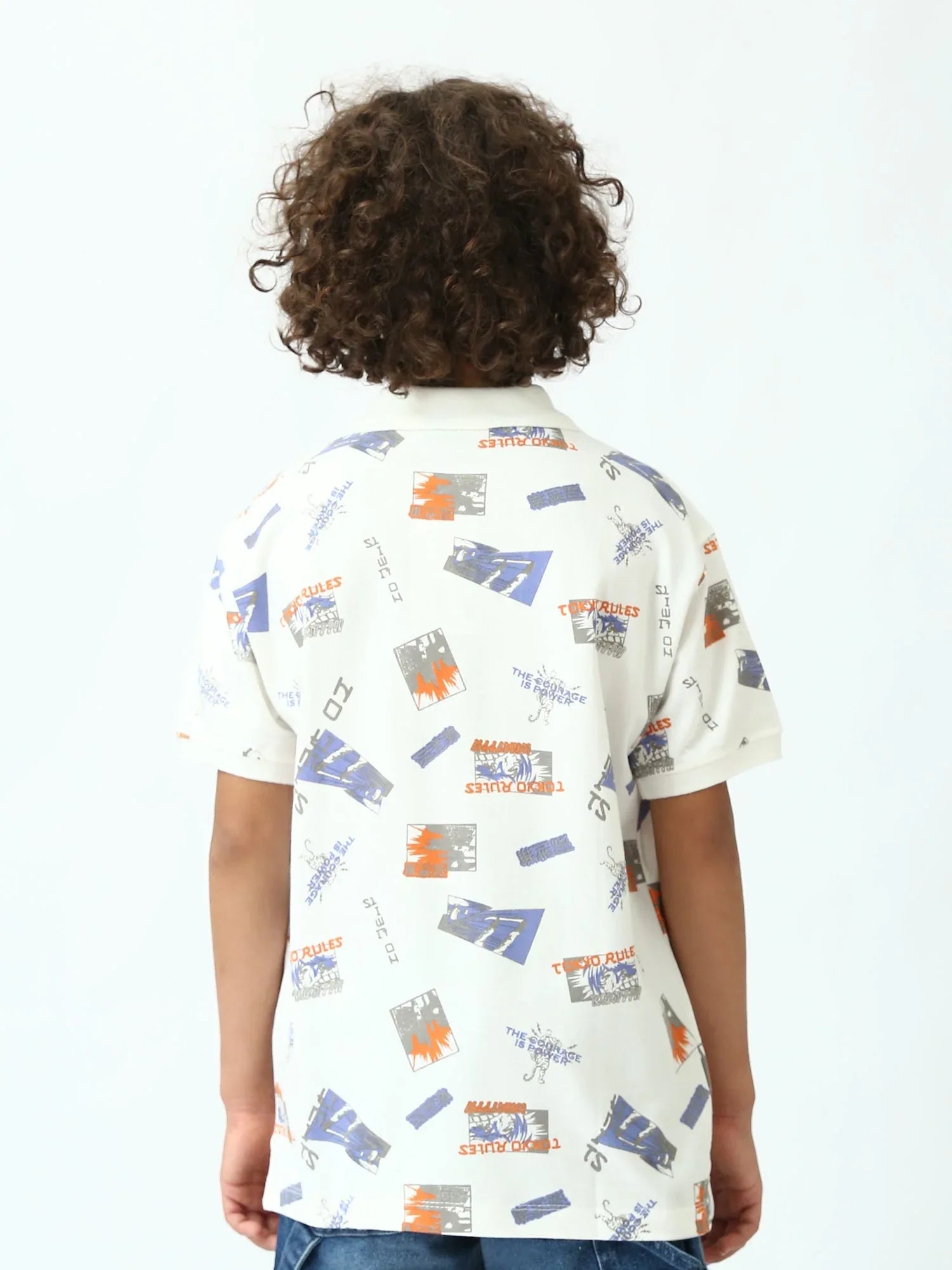 Polo garçon ado imprimé – Blanc, manches courtes, col classique - POS24SAPI75397MJ1 - Justyol