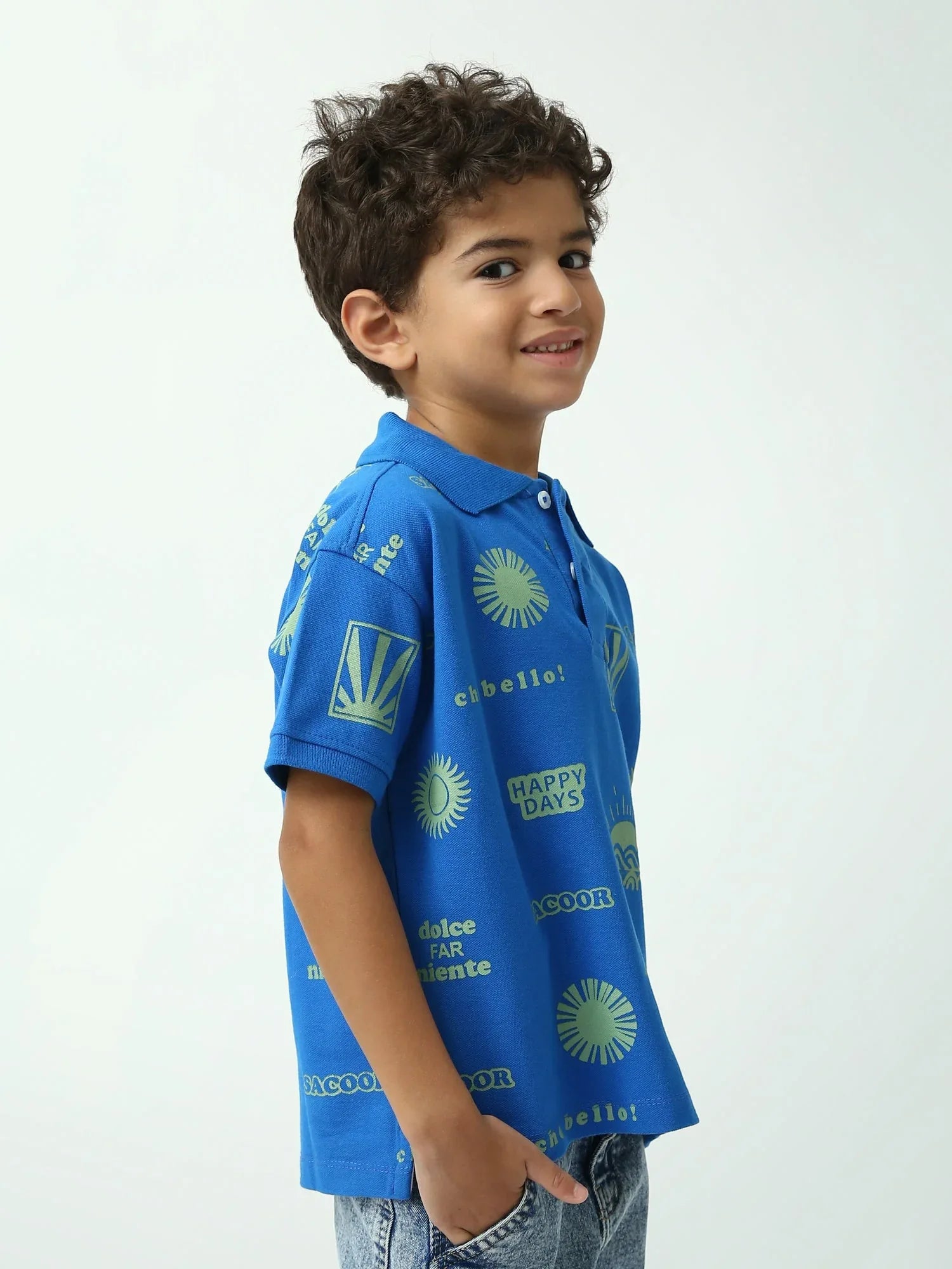 Polo garçon bleu manches courtes imprimé all-over, col polo, style été - POS24SAPI75401MB1 - Justyol
