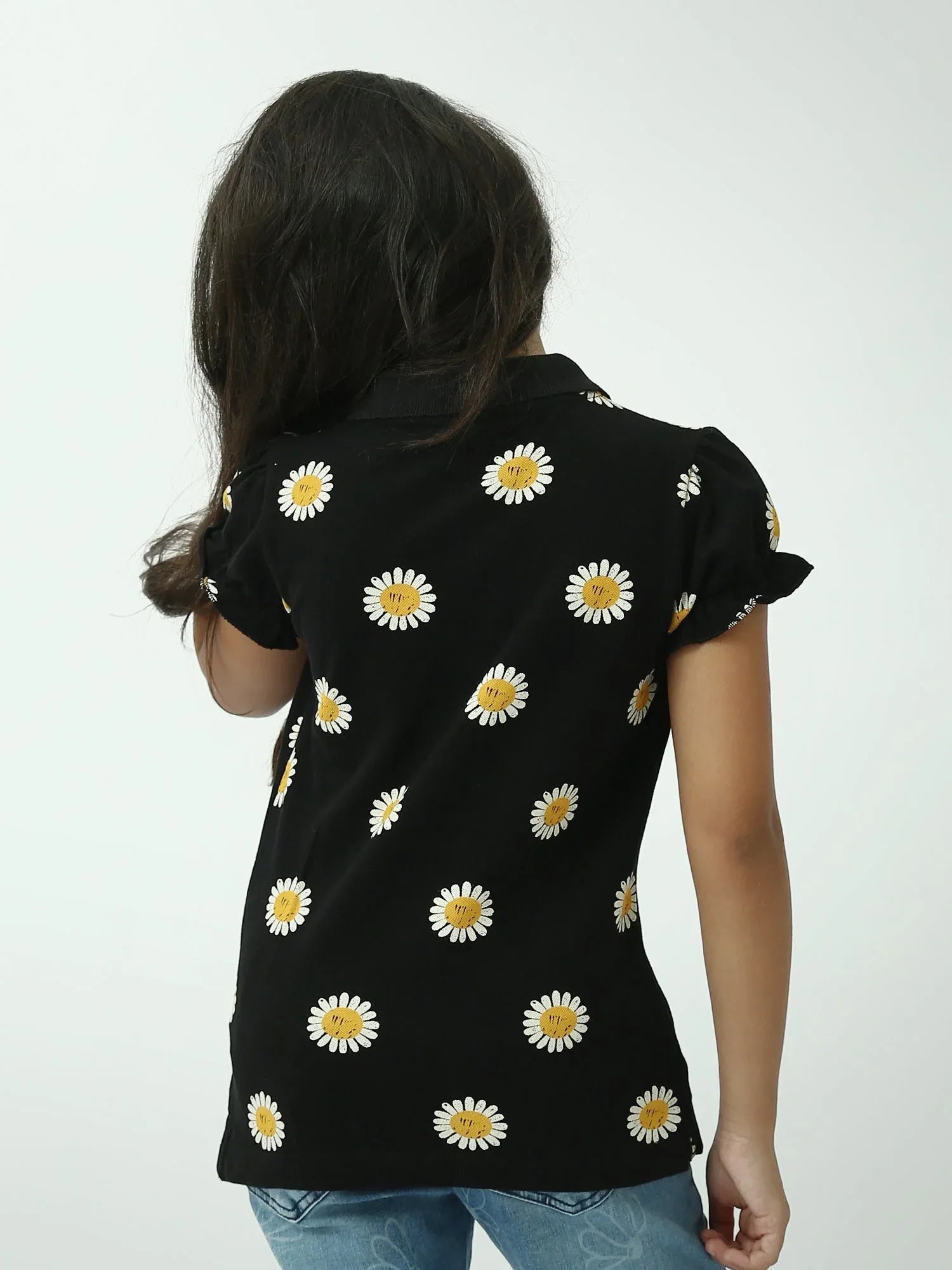 Polo fille à fleurs marguerites manches courtes col classique - POS24SAPR70592MG1 - Justyol