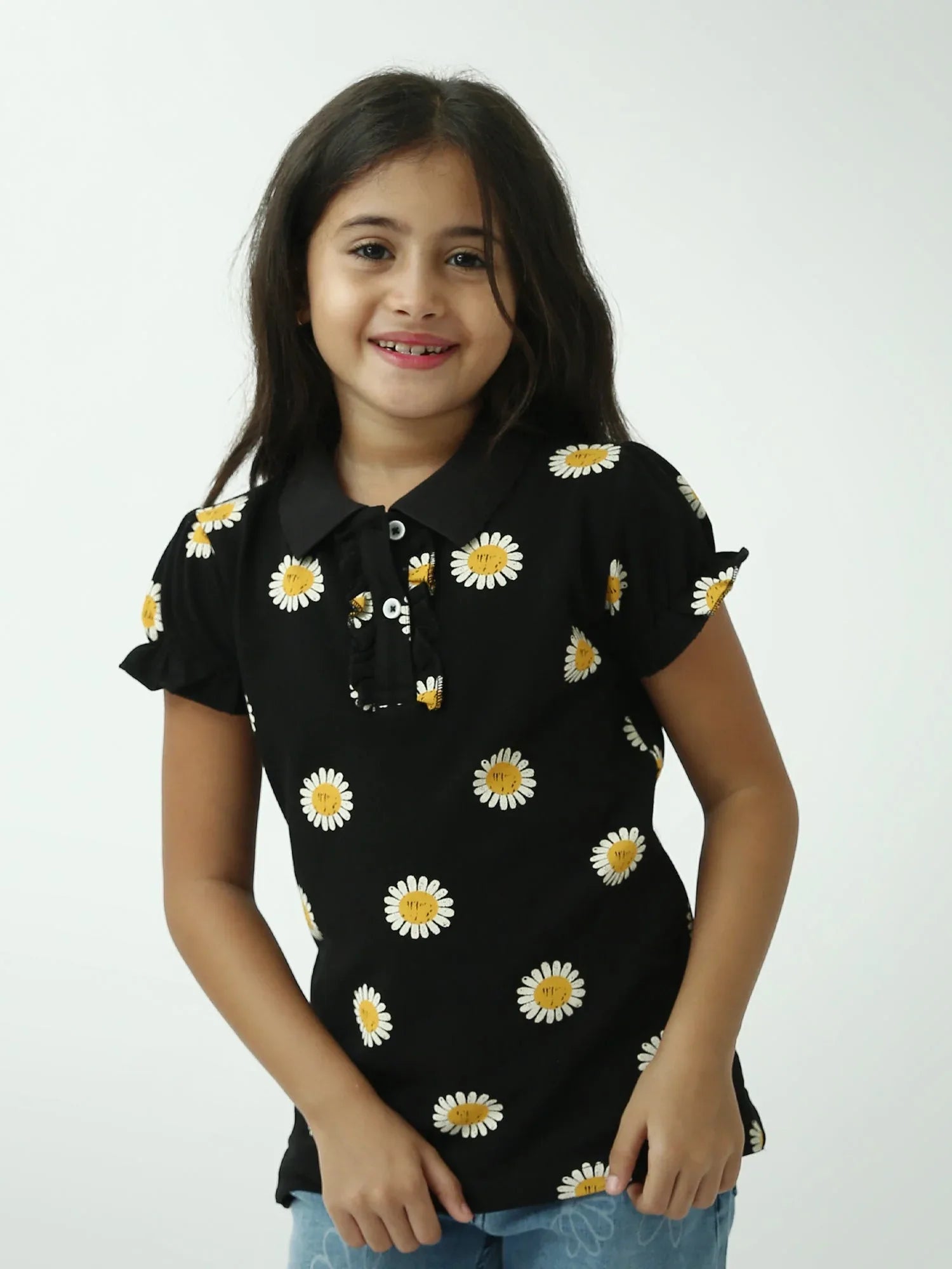 Polo fille à fleurs marguerites manches courtes col classique - POS24SAPR70592MG1 - Justyol