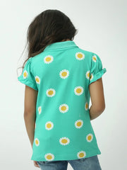 Polo fille à fleurs marguerites manches courtes col classique - POS24SAPR70592MG1 - Justyol