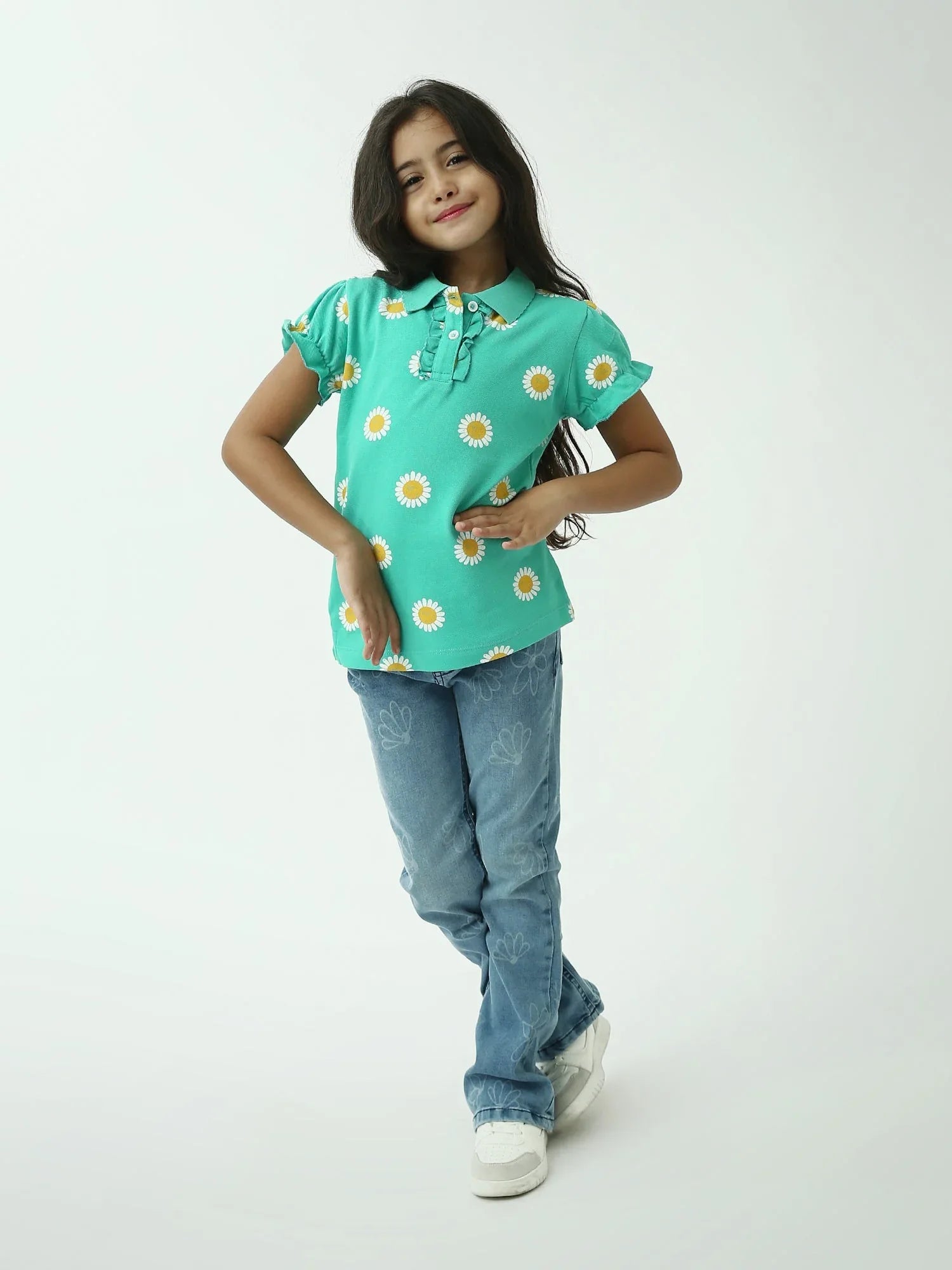 Polo fille à fleurs marguerites manches courtes col classique - POS24SAPR70592MG1 - Justyol