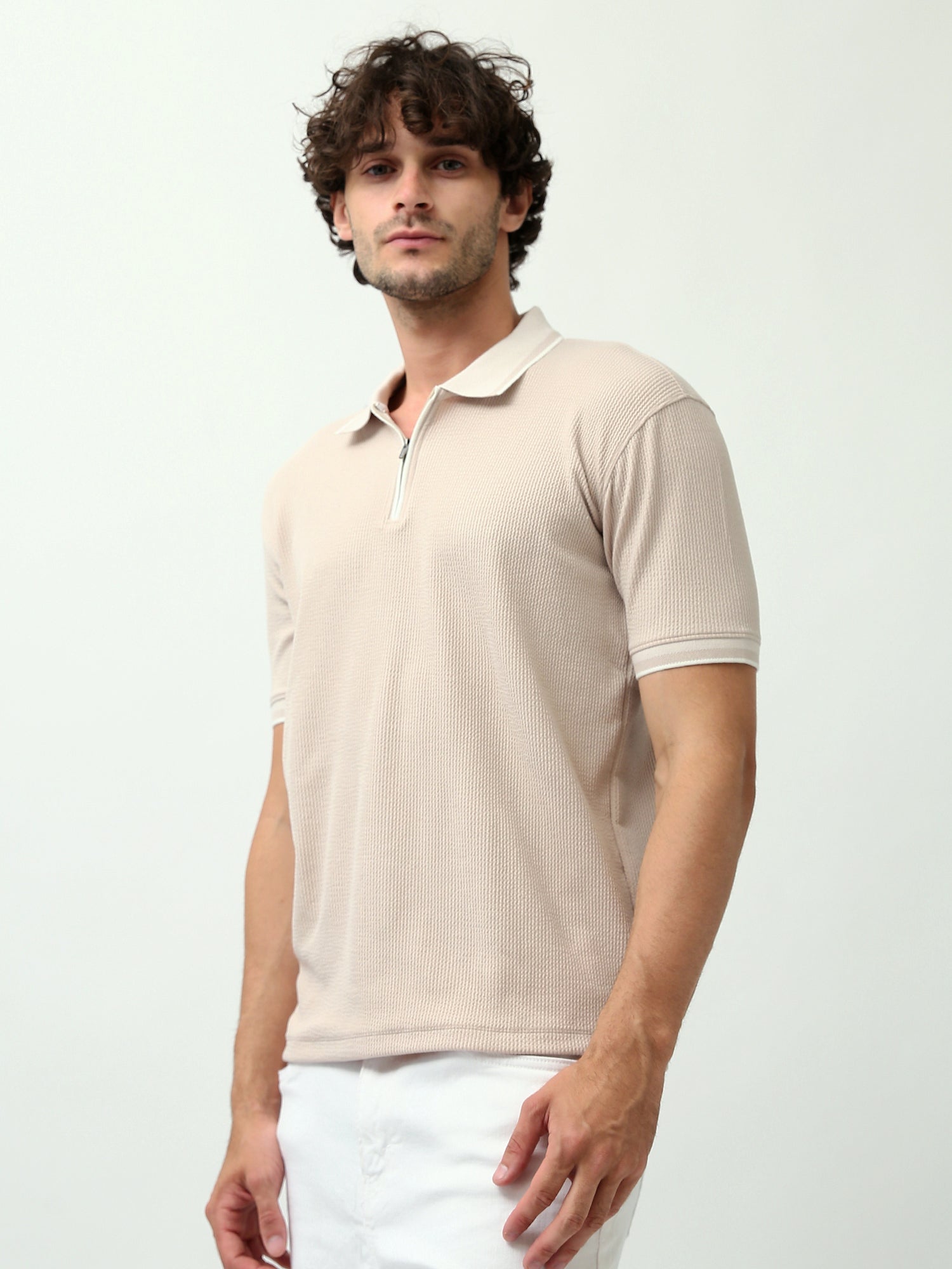 T-shirt polo pour homme au design moderne avec fermeture éclair demi-longueur - POS24SBTR21804TM1
