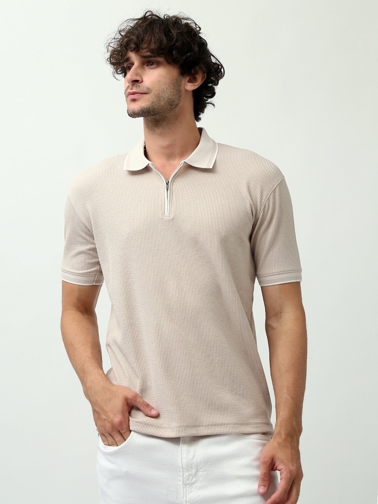 T-shirt polo pour homme au design moderne avec fermeture éclair demi-longueur - POS24SBTR21804TM1