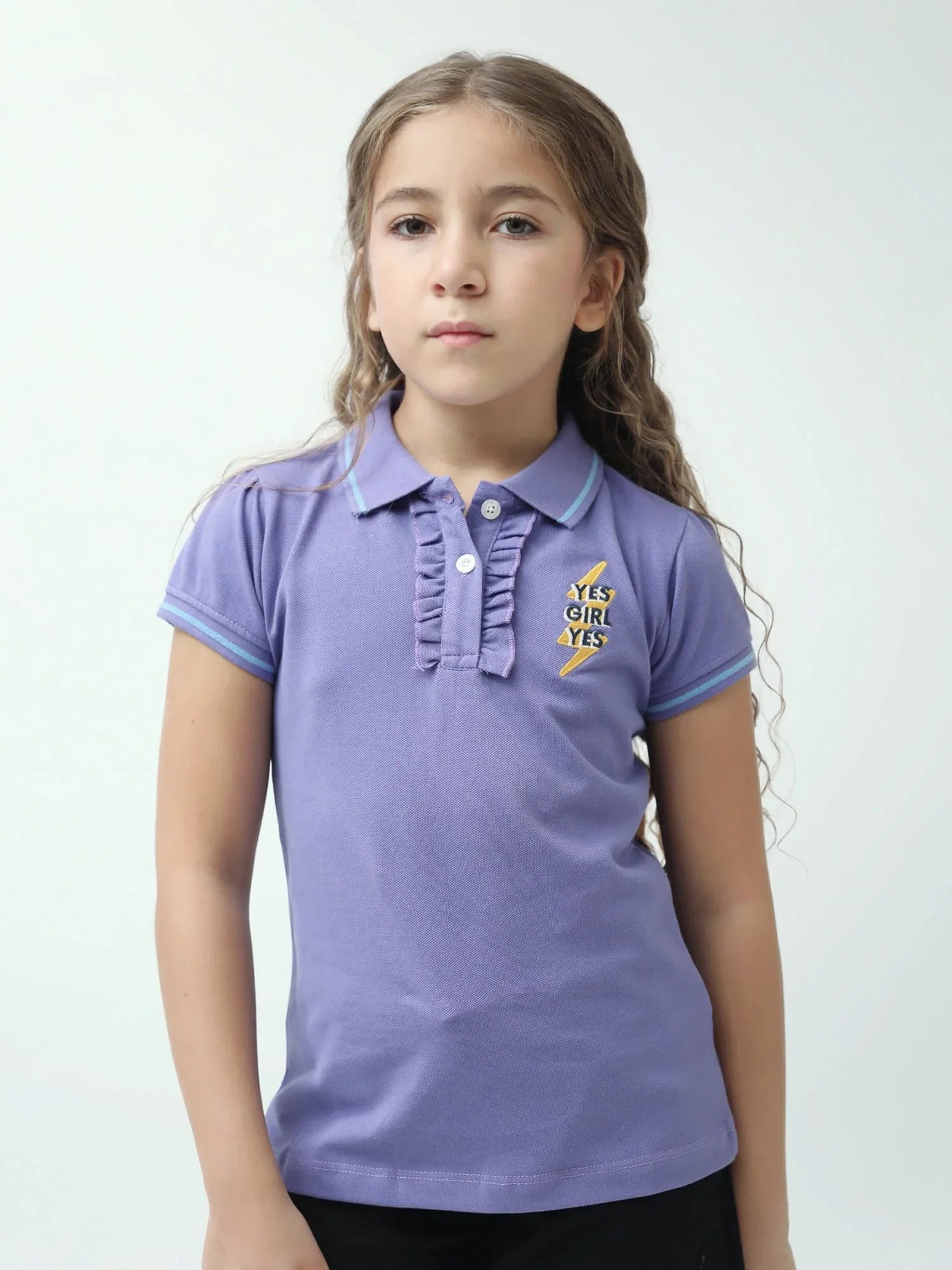 Polo ado fille YES GIRL YES avec volants col classique manches courtes - POS24SEPI71002MR1 - Justyol