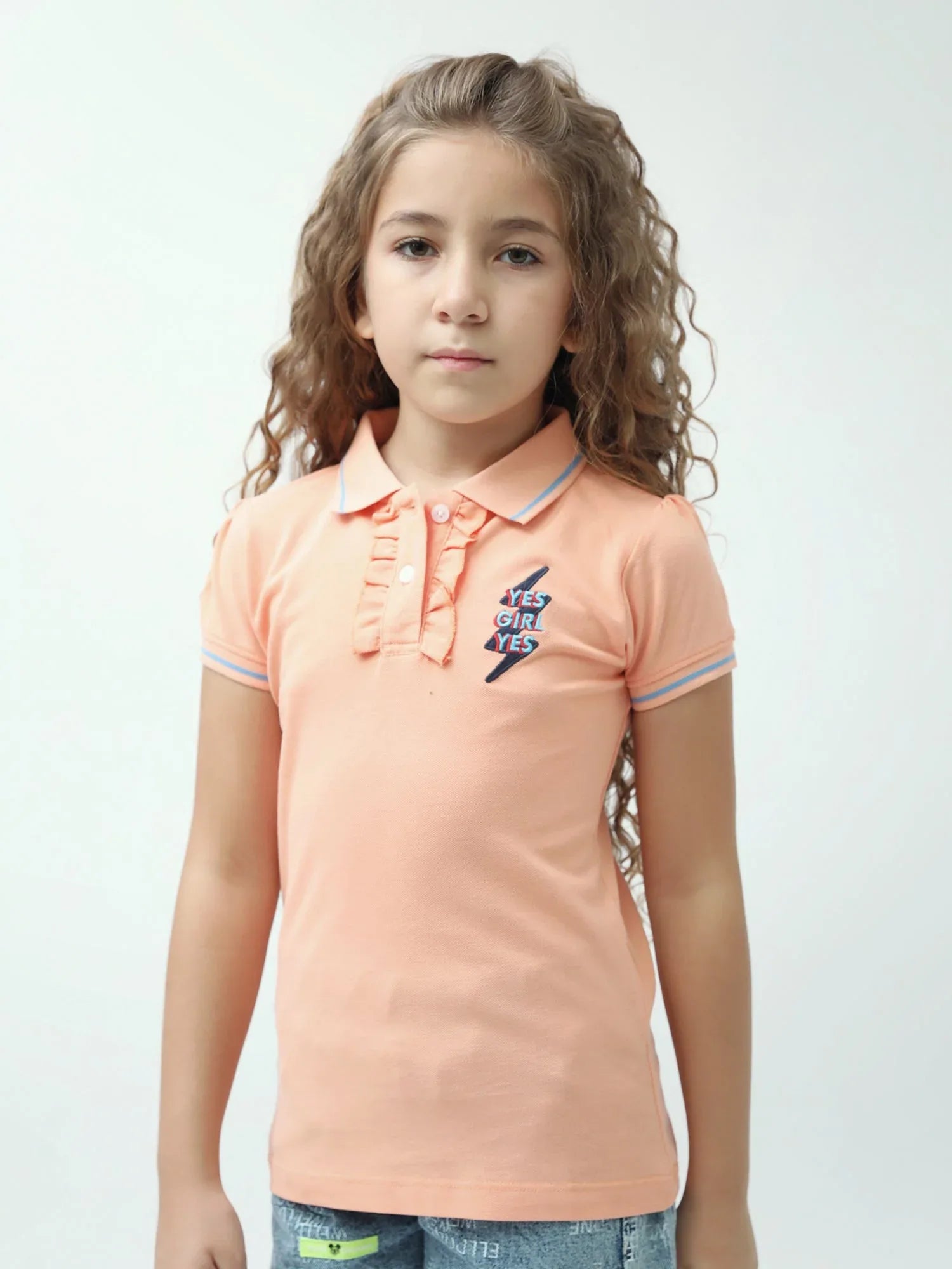 Polo ado fille YES GIRL YES avec volants col classique manches courtes - POS24SEPI71002MR1 - Justyol