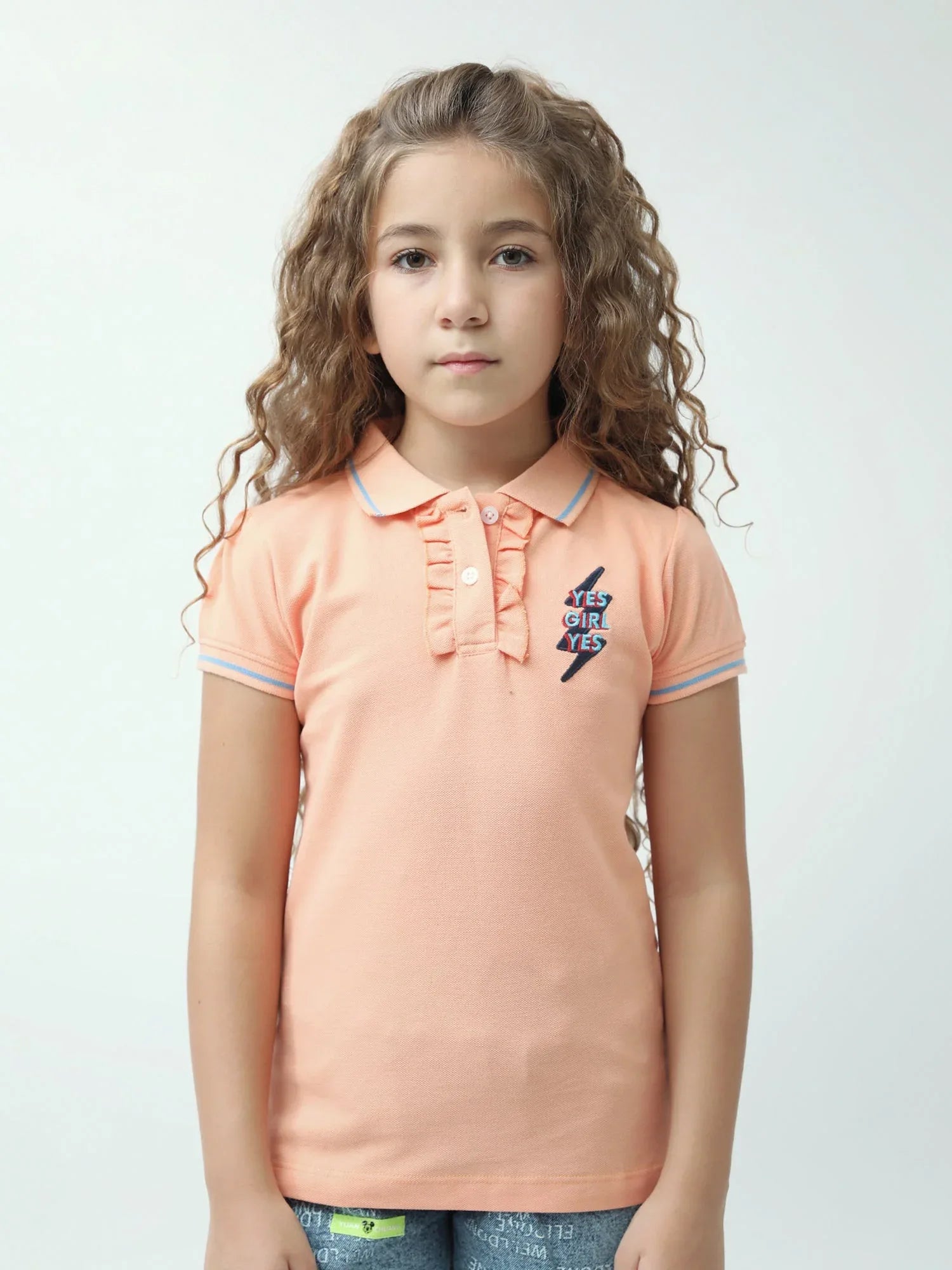 Polo ado fille YES GIRL YES avec volants col classique manches courtes - POS24SEPI71002MR1 - Justyol